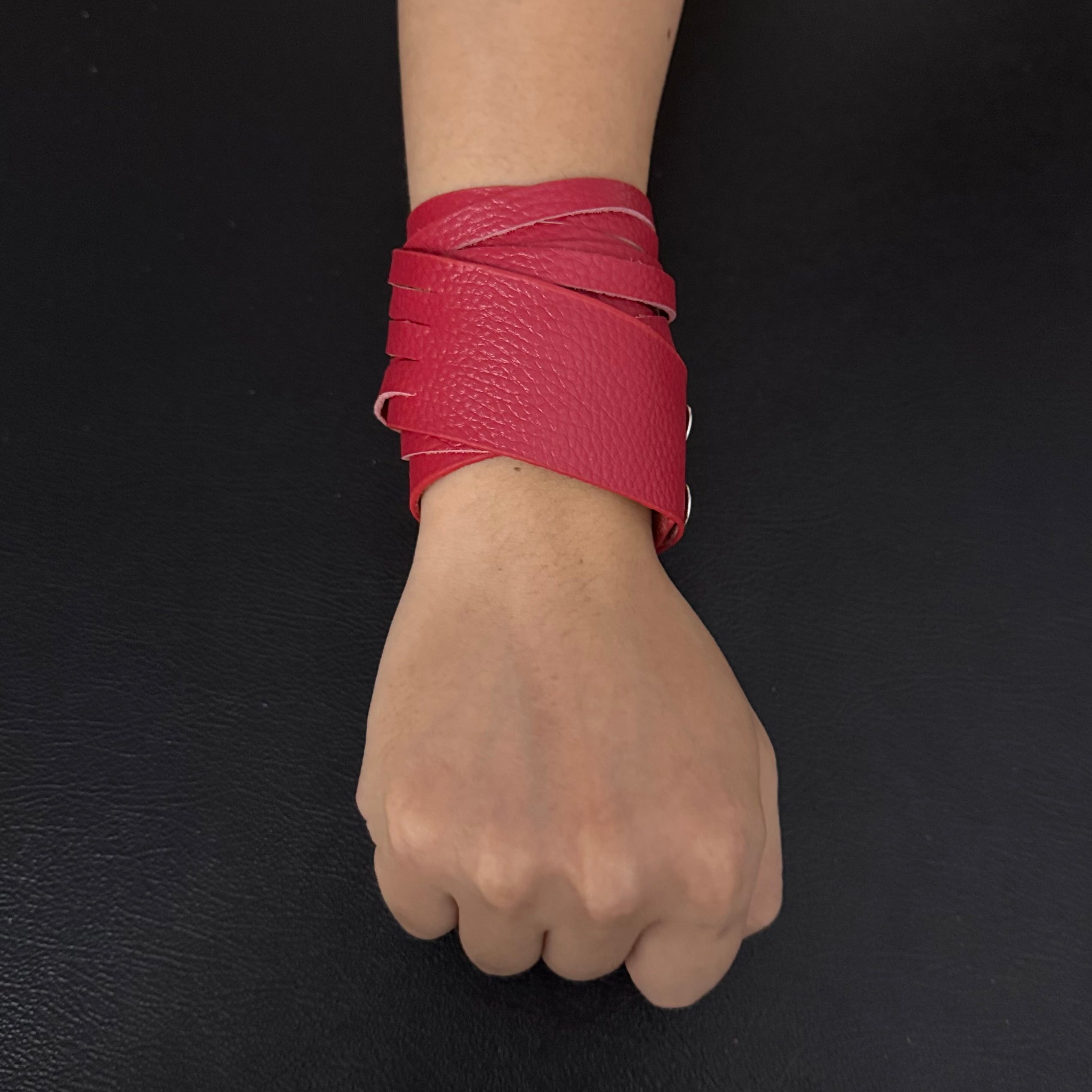 Unisex Dual-Wear Leather Fringe Wrap Bracelet-Blood-Red-Flogger (Non Heat Reactive)