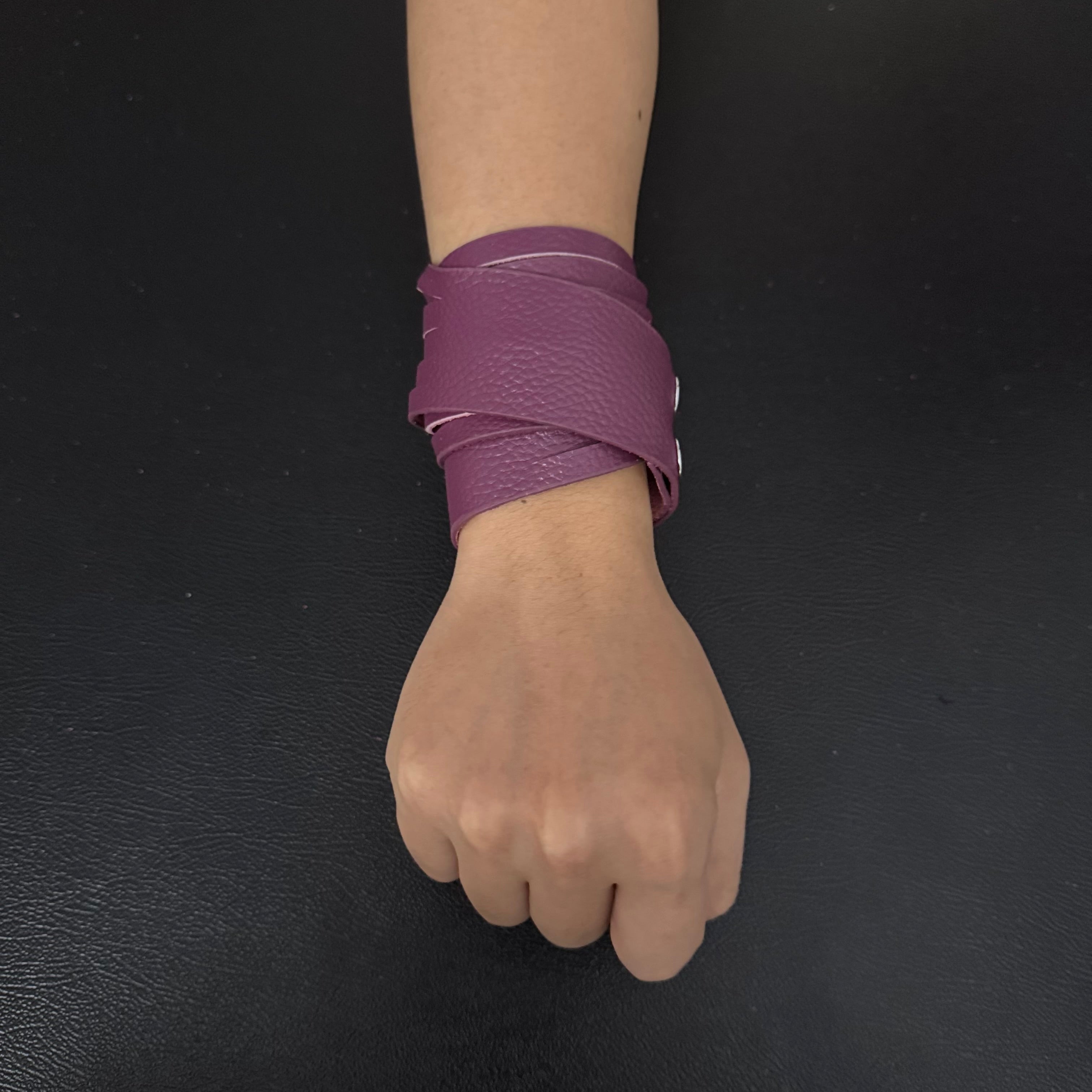 Unisex Dual-Wear Leather Fringe Wrap Bracelet-Eggplant Purple-Flogger (Non Heat Reactive)