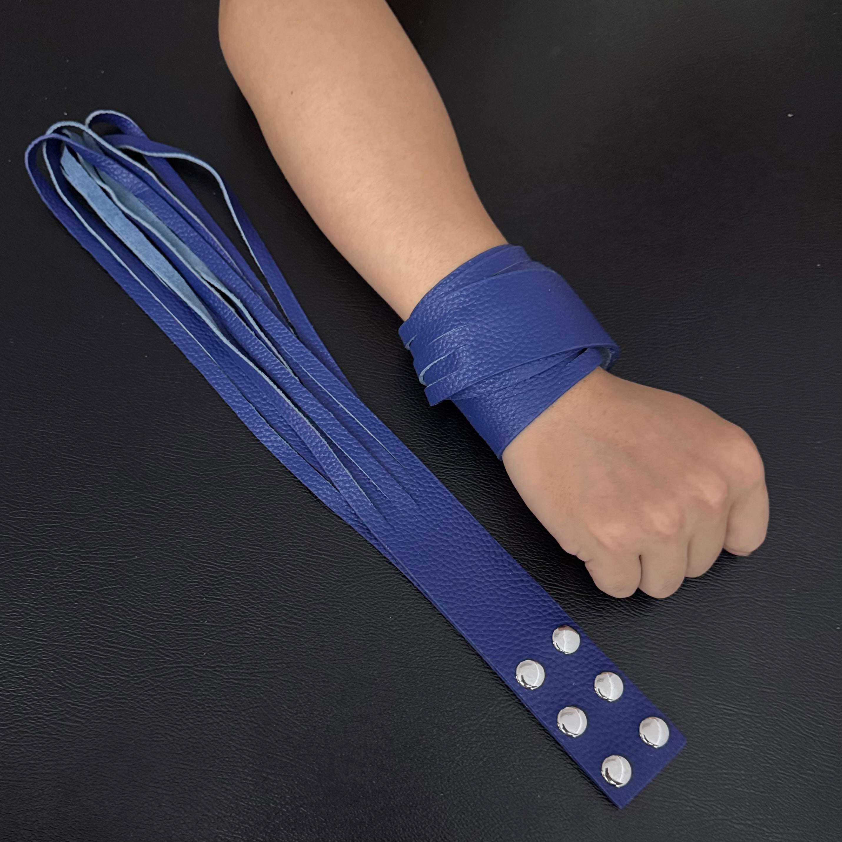 Unisex Dual-Wear Leather Fringe Wrap Bracelet-Royal Blue-Flogger (Non Heat Reactive)