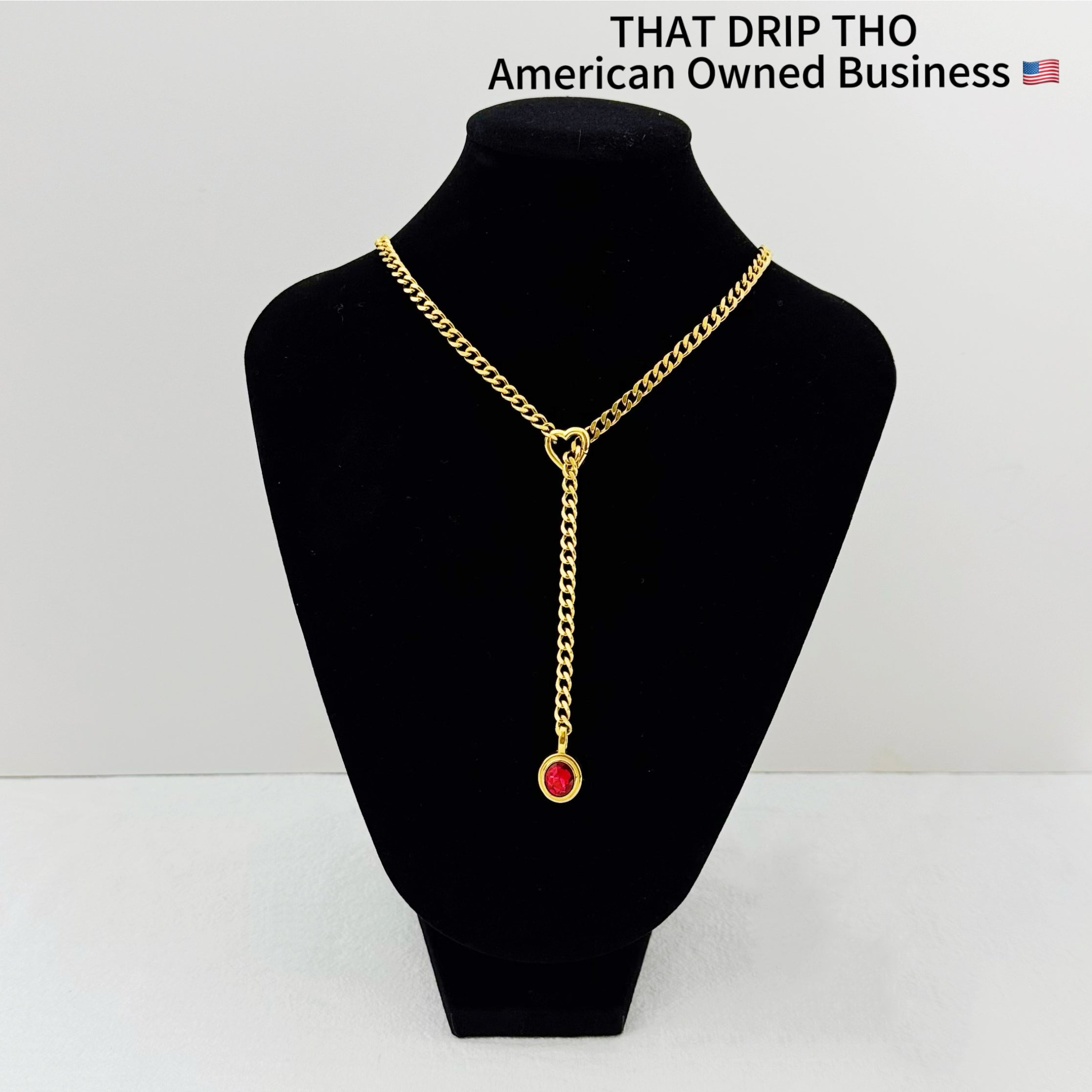 Crimson Gem Heart Gold Slip Chain Necklace