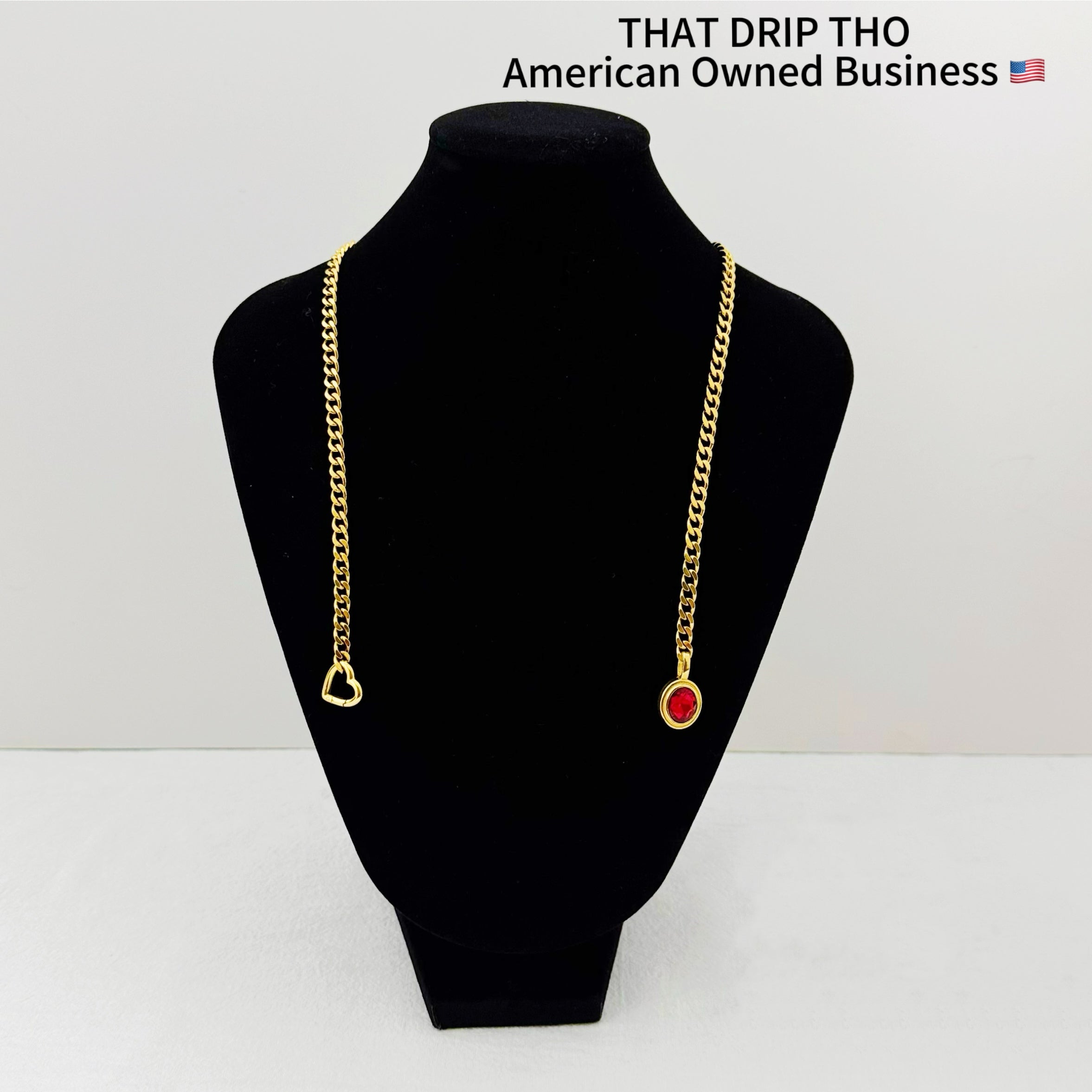 Crimson Gem Heart Gold Slip Chain Necklace