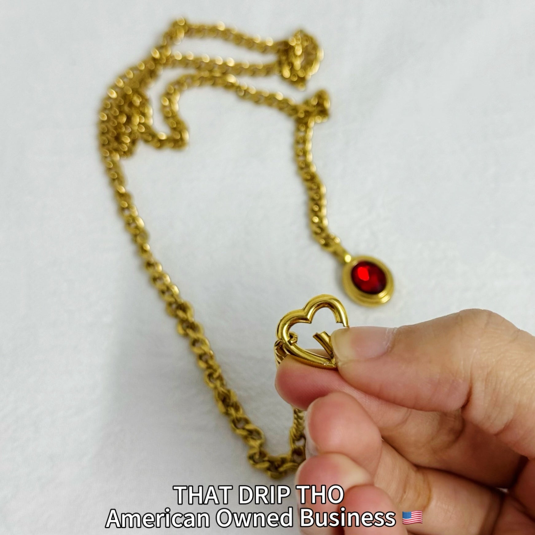 Crimson Gem Heart Gold Slip Chain Necklace