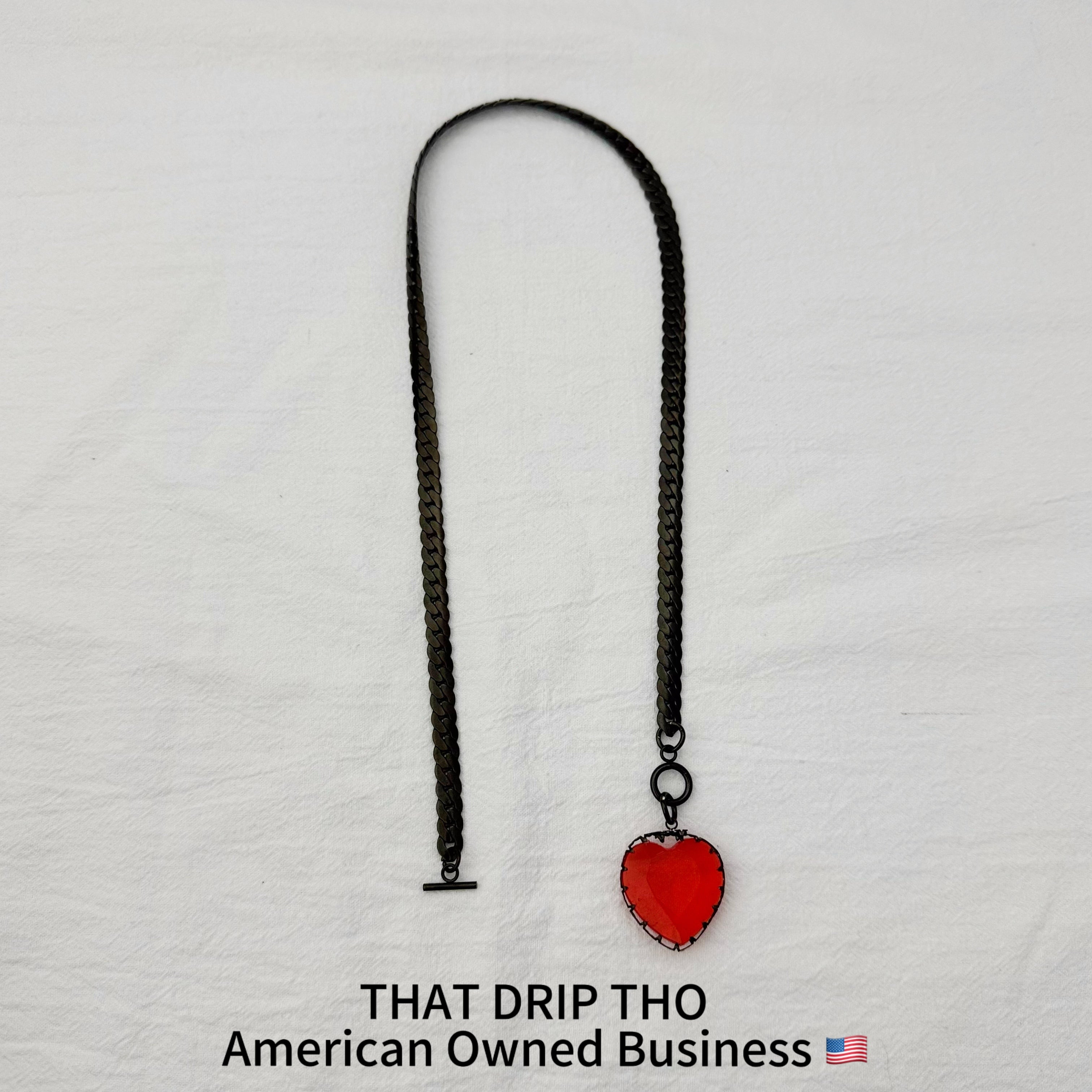 Gem Heart Pendant Black Slip Chain Necklace (Available in Red & Black)
