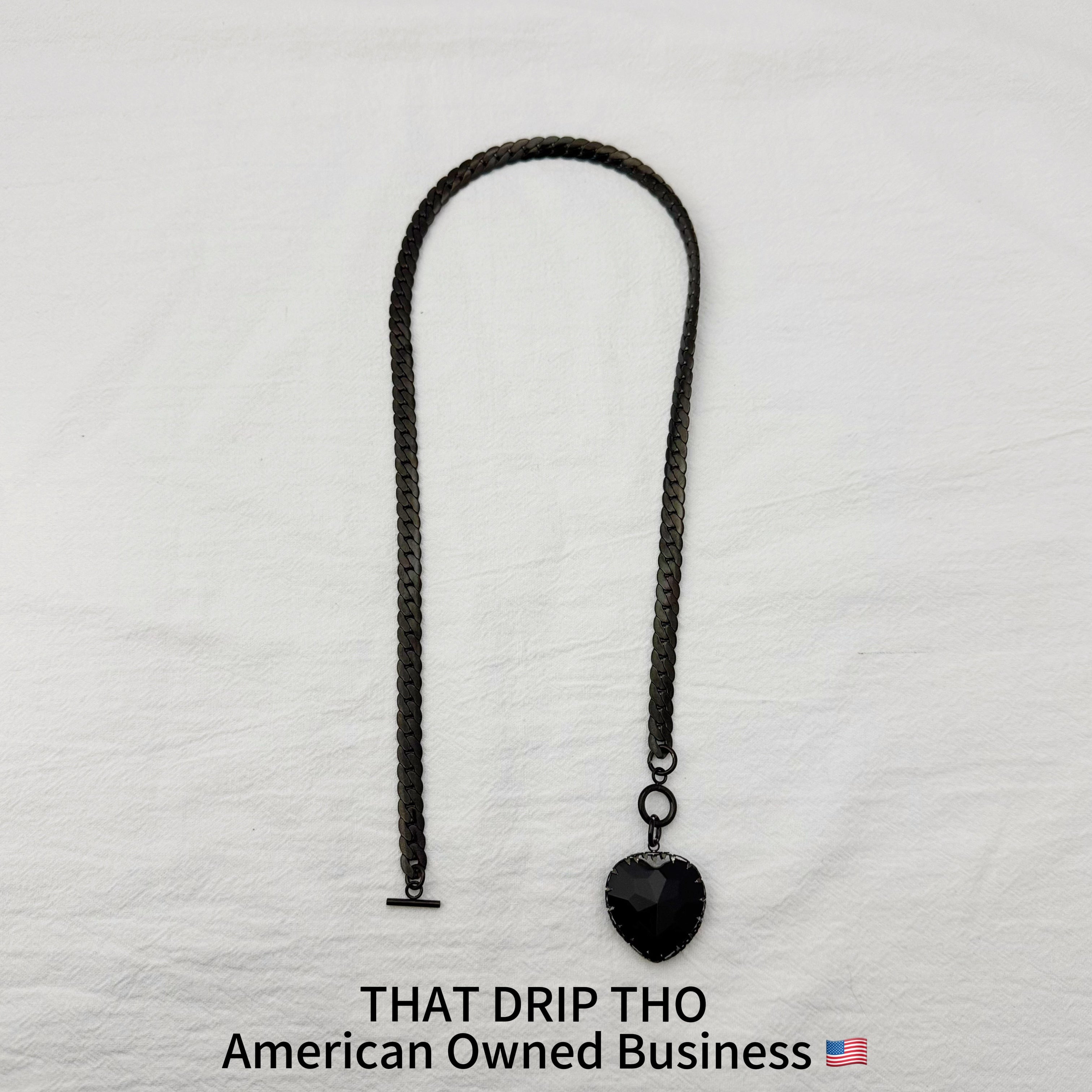 Gem Heart Pendant Black Slip Chain Necklace (Available in Red & Black)