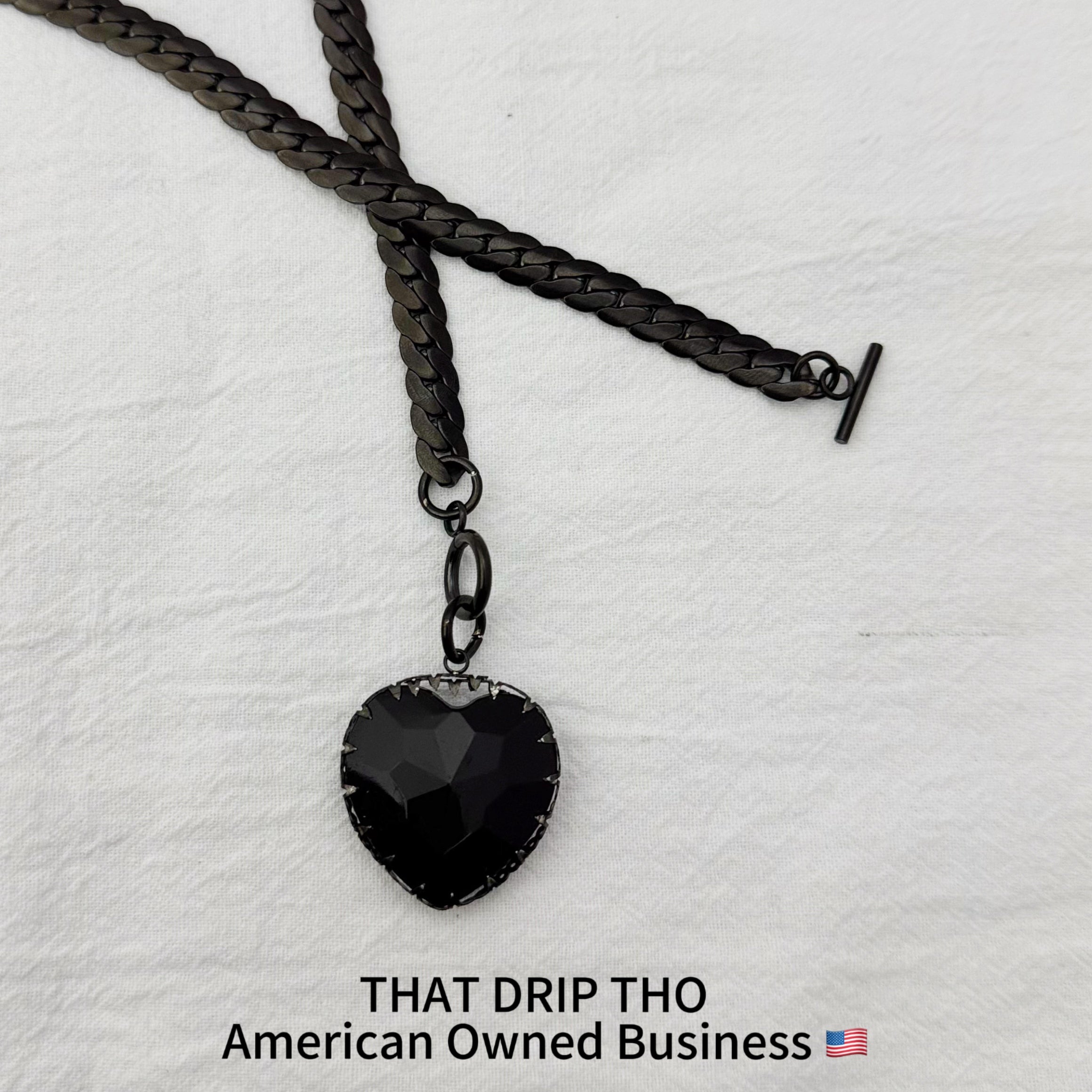 Gem Heart Pendant Black Slip Chain Necklace (Available in Red & Black)