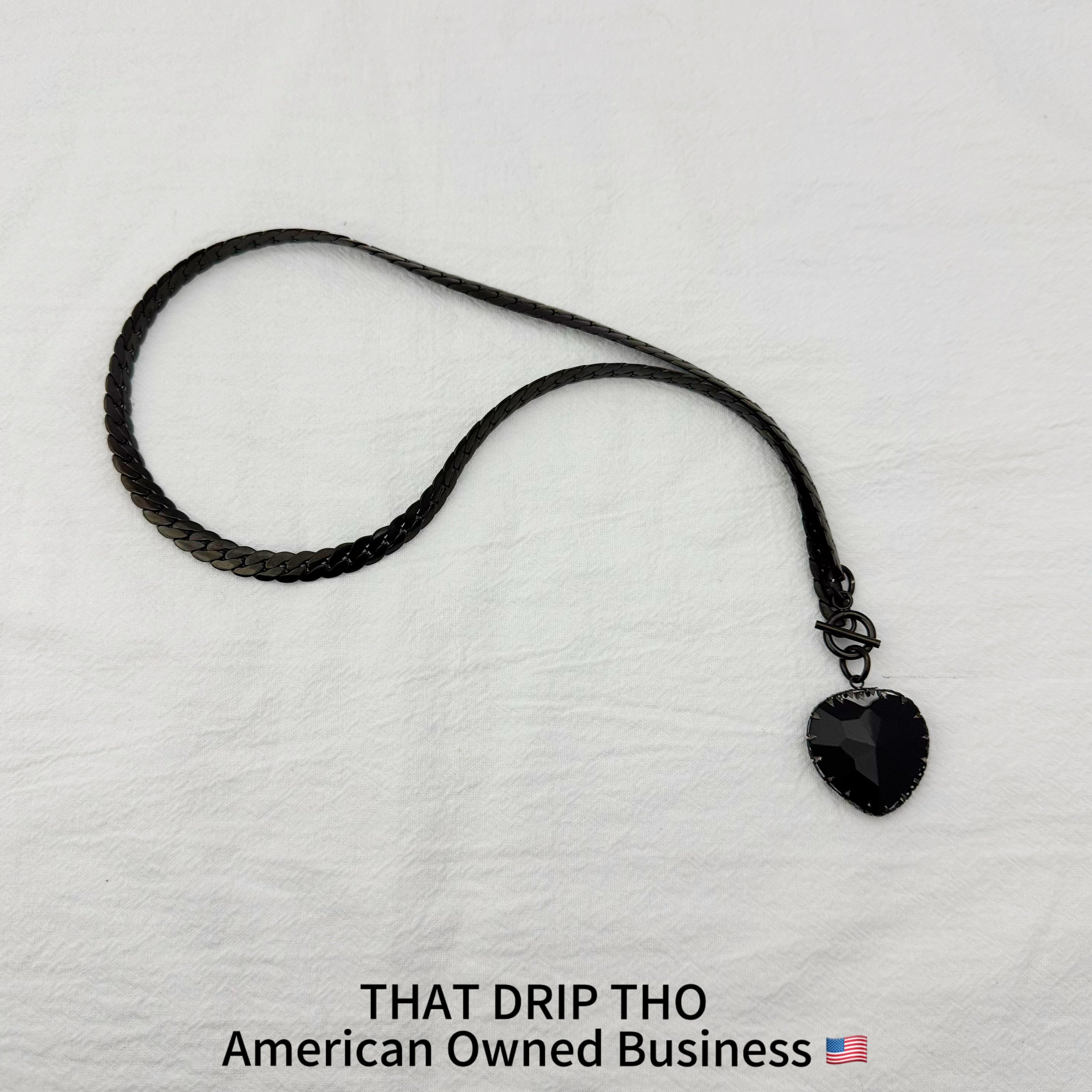 Gem Heart Pendant Black Slip Chain Necklace (Available in Red & Black)