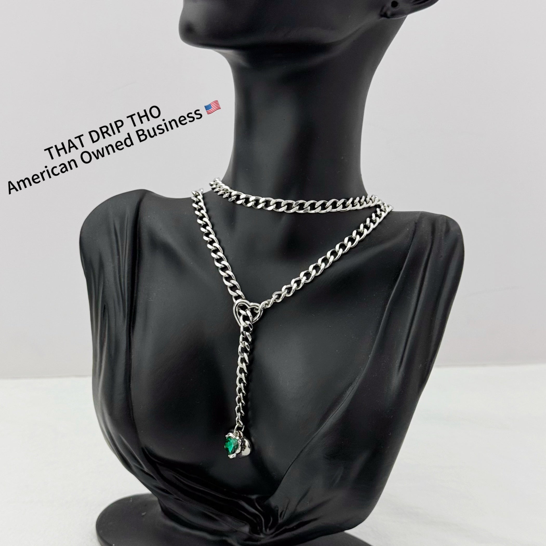 Heart Crystal Charm Slip Chain Necklace (Available in Green, Blue, Clear)