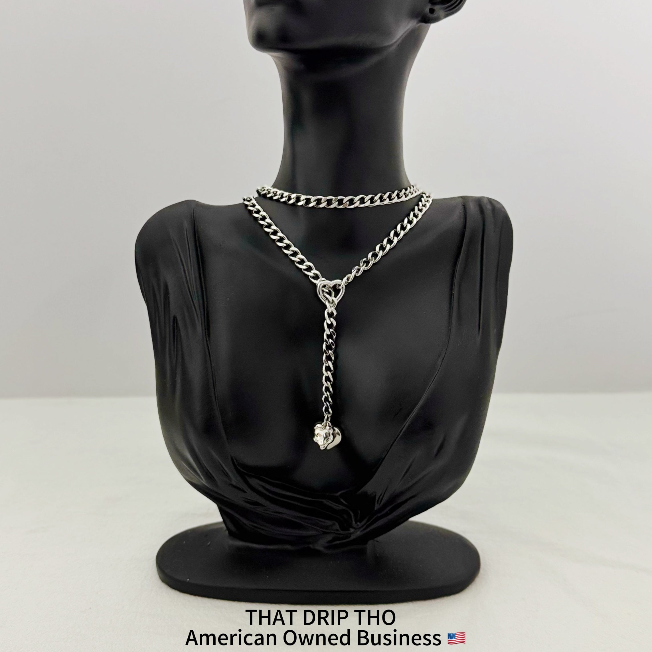 Heart Crystal Charm Slip Chain Necklace (Available in Green, Blue, Clear)