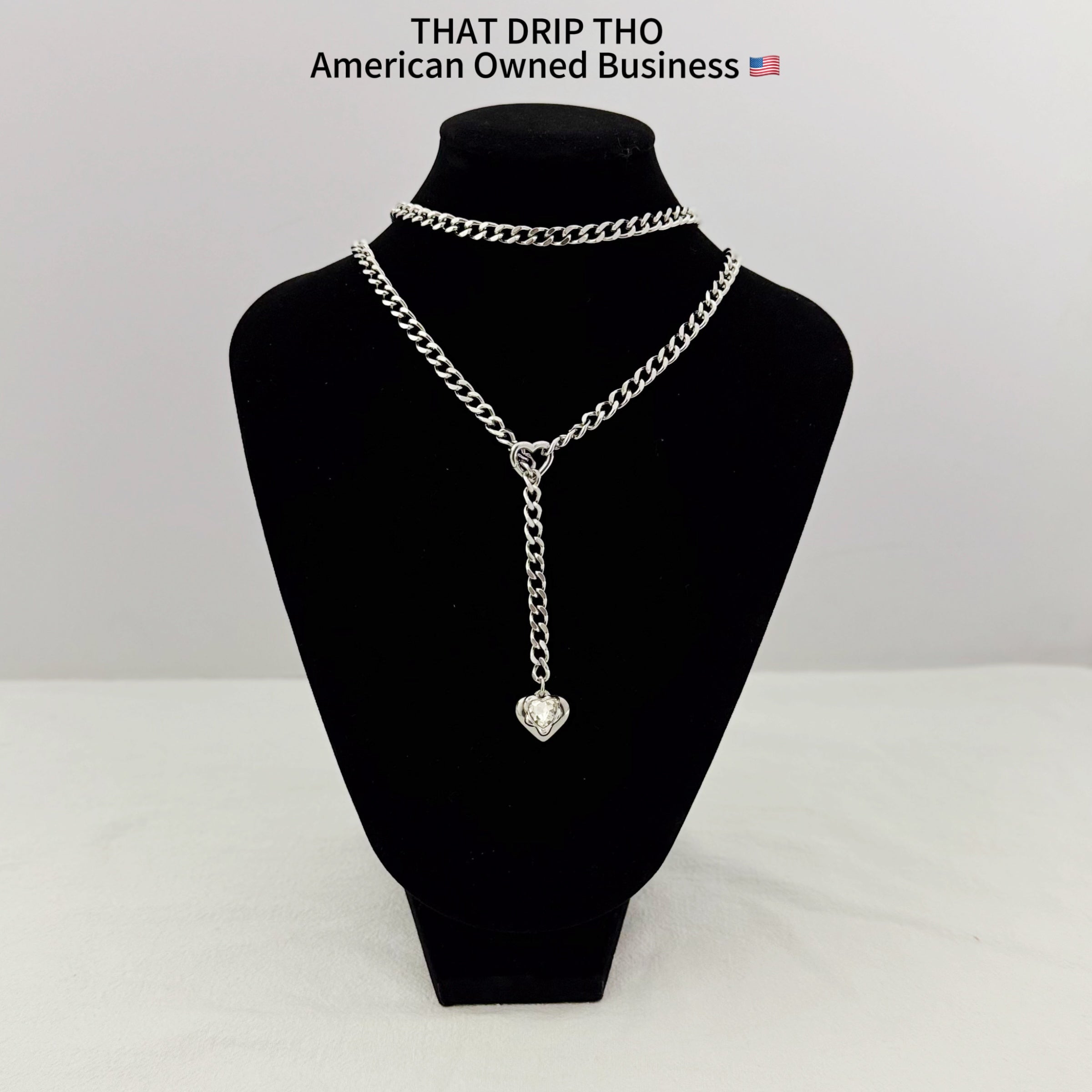 Heart Crystal Charm Slip Chain Necklace (Available in Green, Blue, Clear)