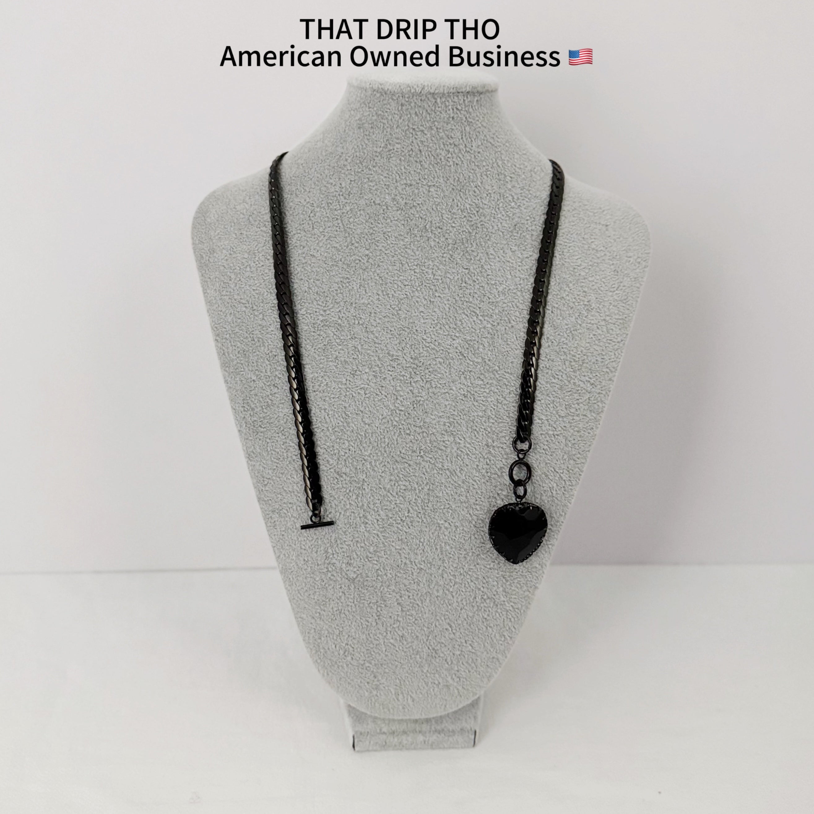 Gem Heart Pendant Black Slip Chain Necklace (Available in Red & Black)