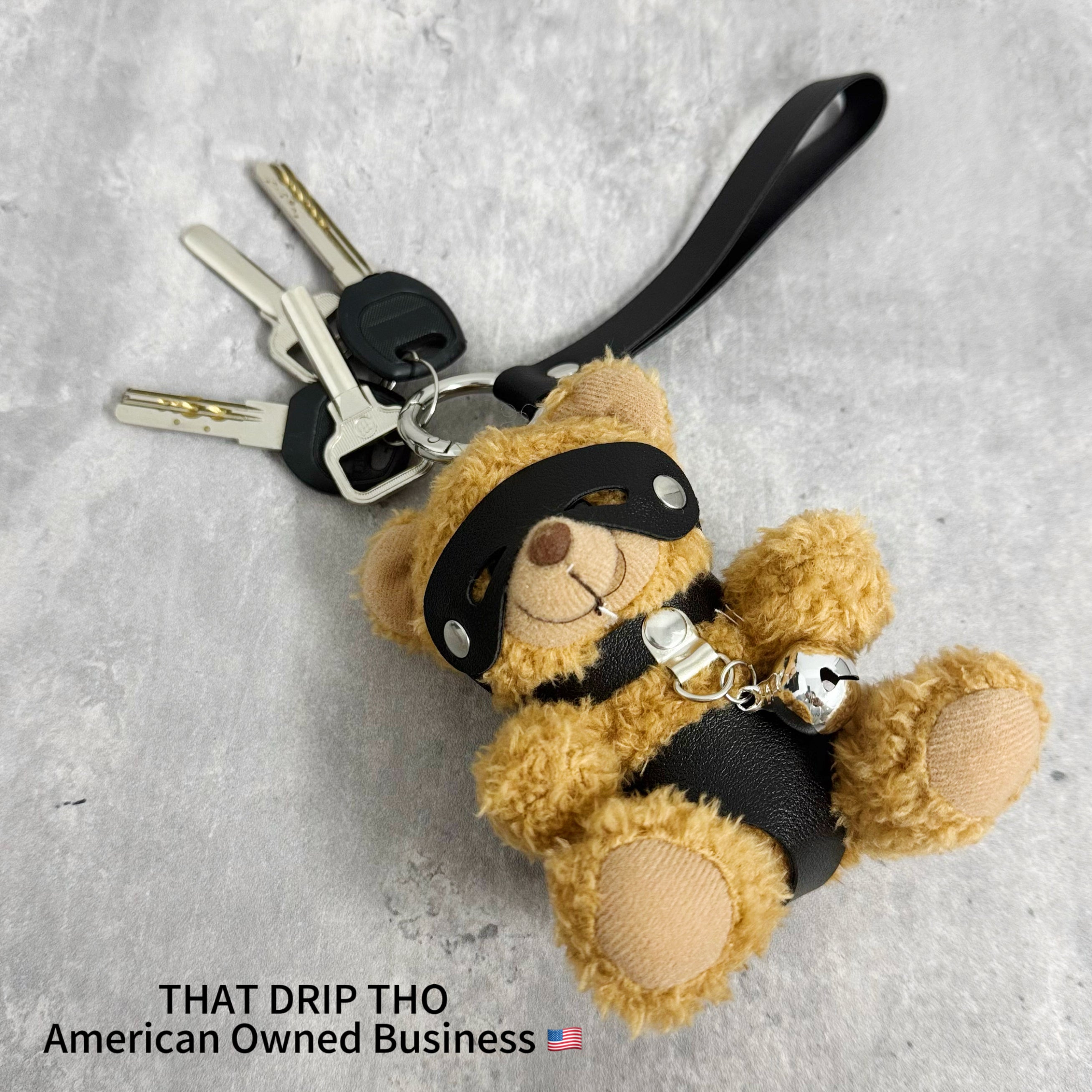 Masked Bear Keychain with Bell