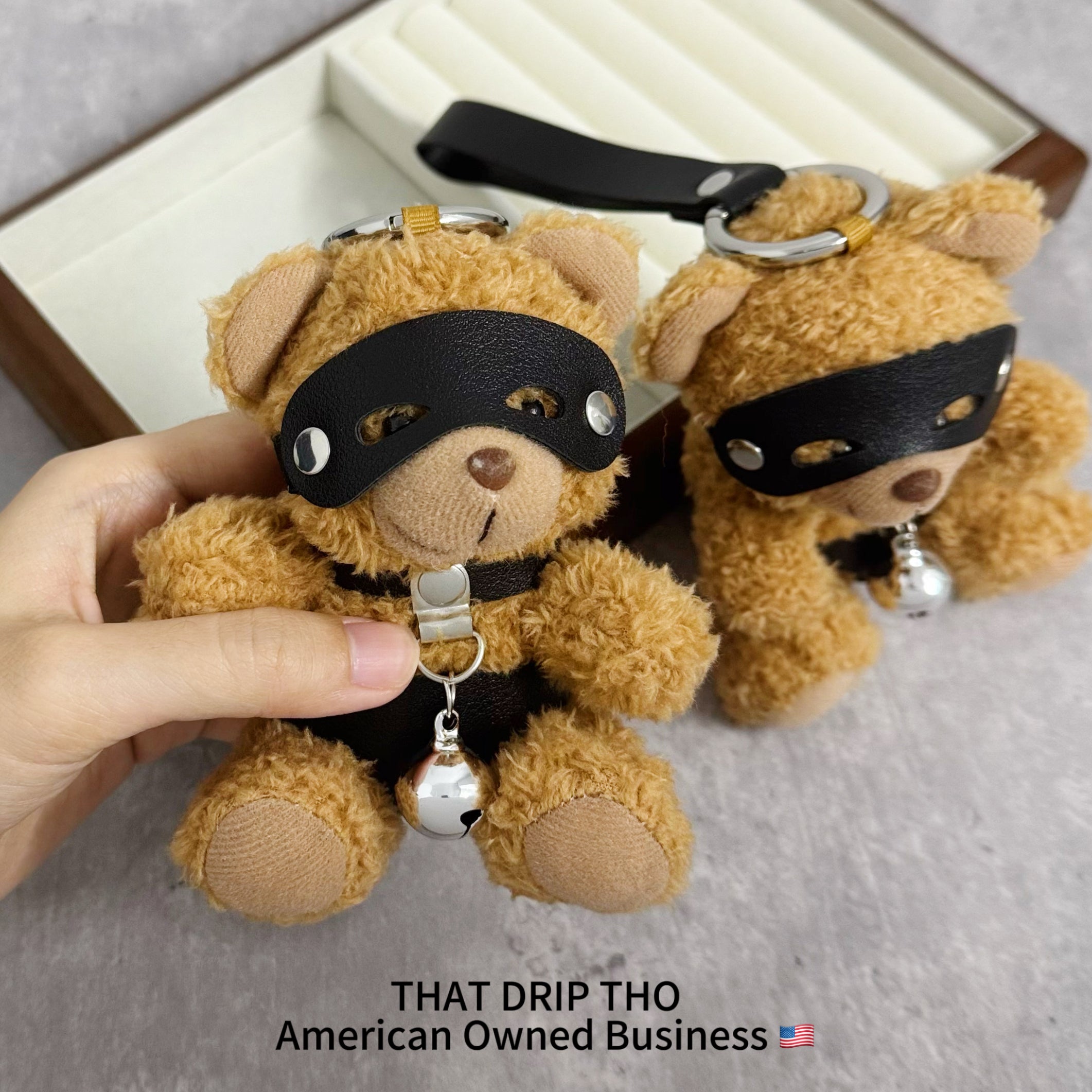 Masked Bear Keychain with Bell