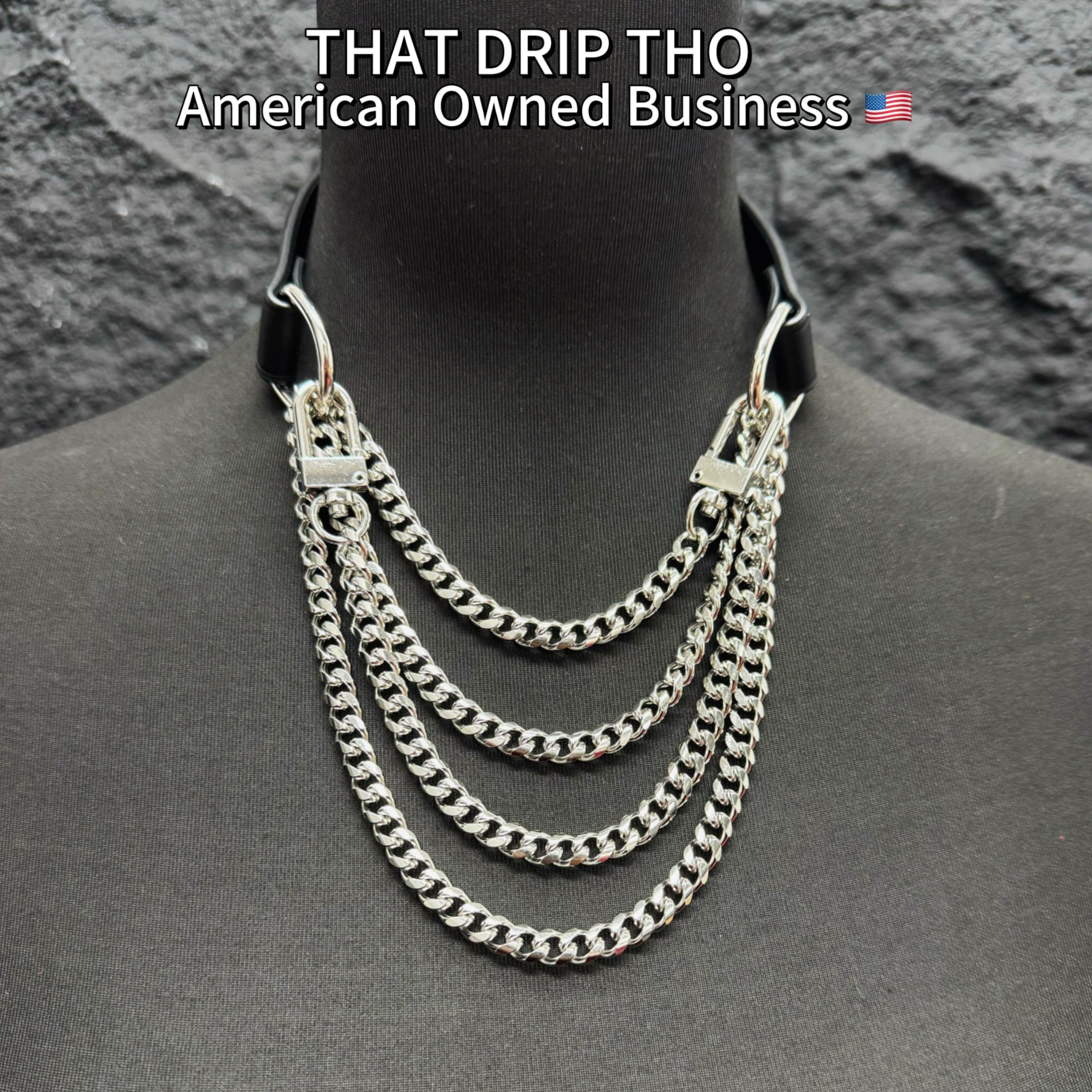 Luxe Chain (Premium Double Layered Chains Leather Choker with Adjustable Red Heart Leather Cuff Combination)