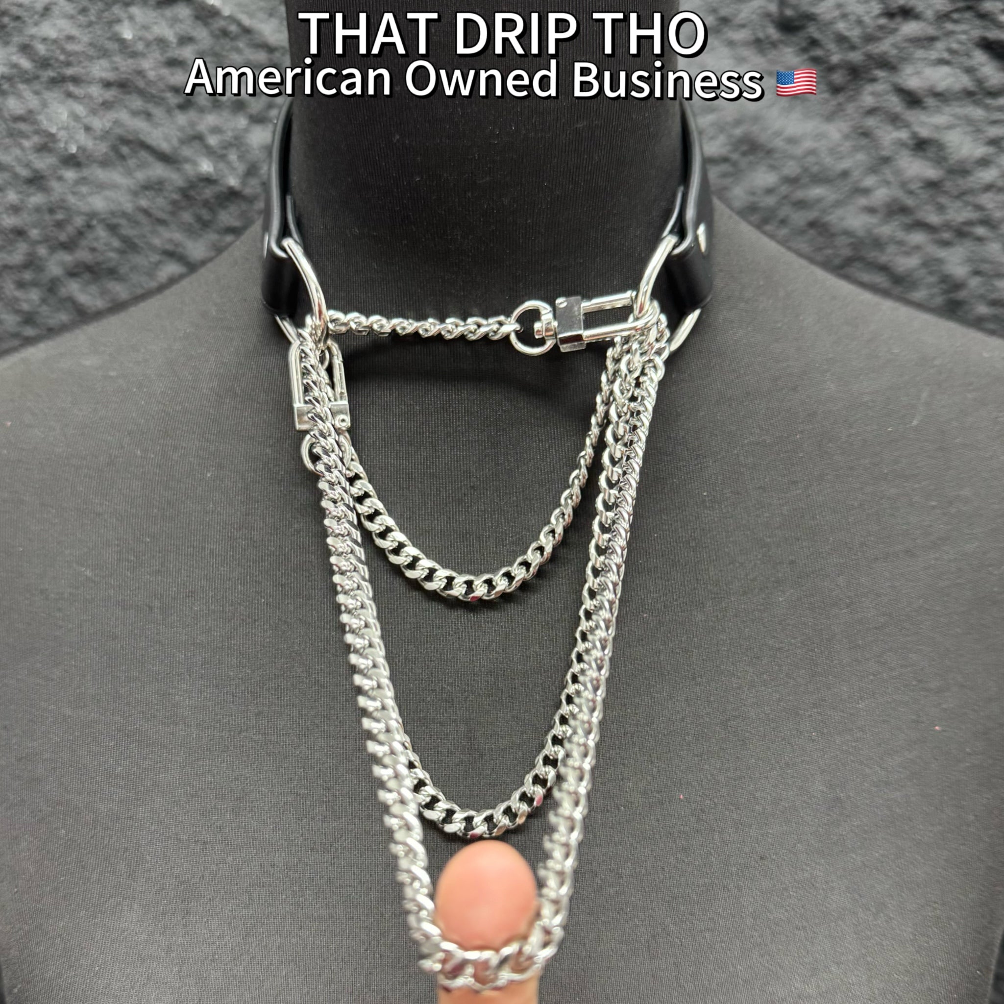 Luxe Chain (Premium Double Layered Chains Leather Choker with Adjustable Red Heart Leather Cuff Combination)