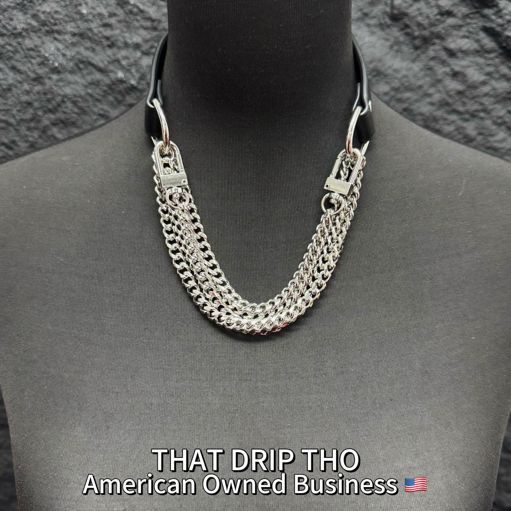 Luxe Chain (Premium Double Layered Chains Leather Choker with Adjustable Red Heart Leather Cuff Combination)