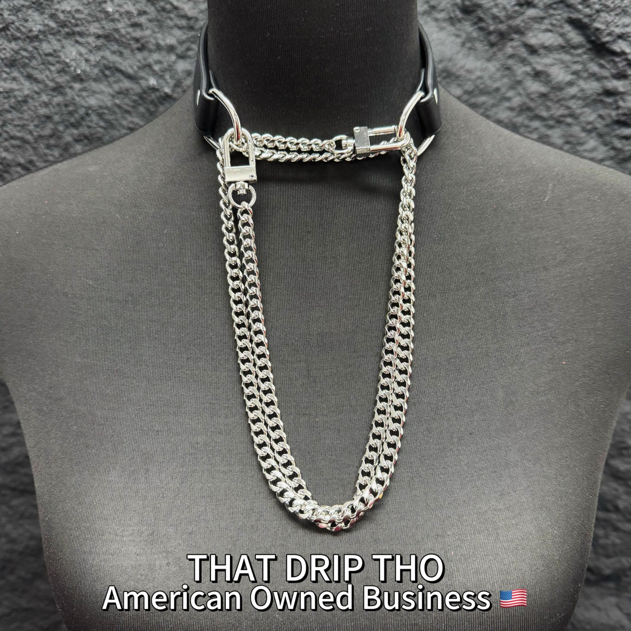 Luxe Chain (Premium Double Layered Chains Leather Choker with Adjustable Red Heart Leather Cuff Combination)
