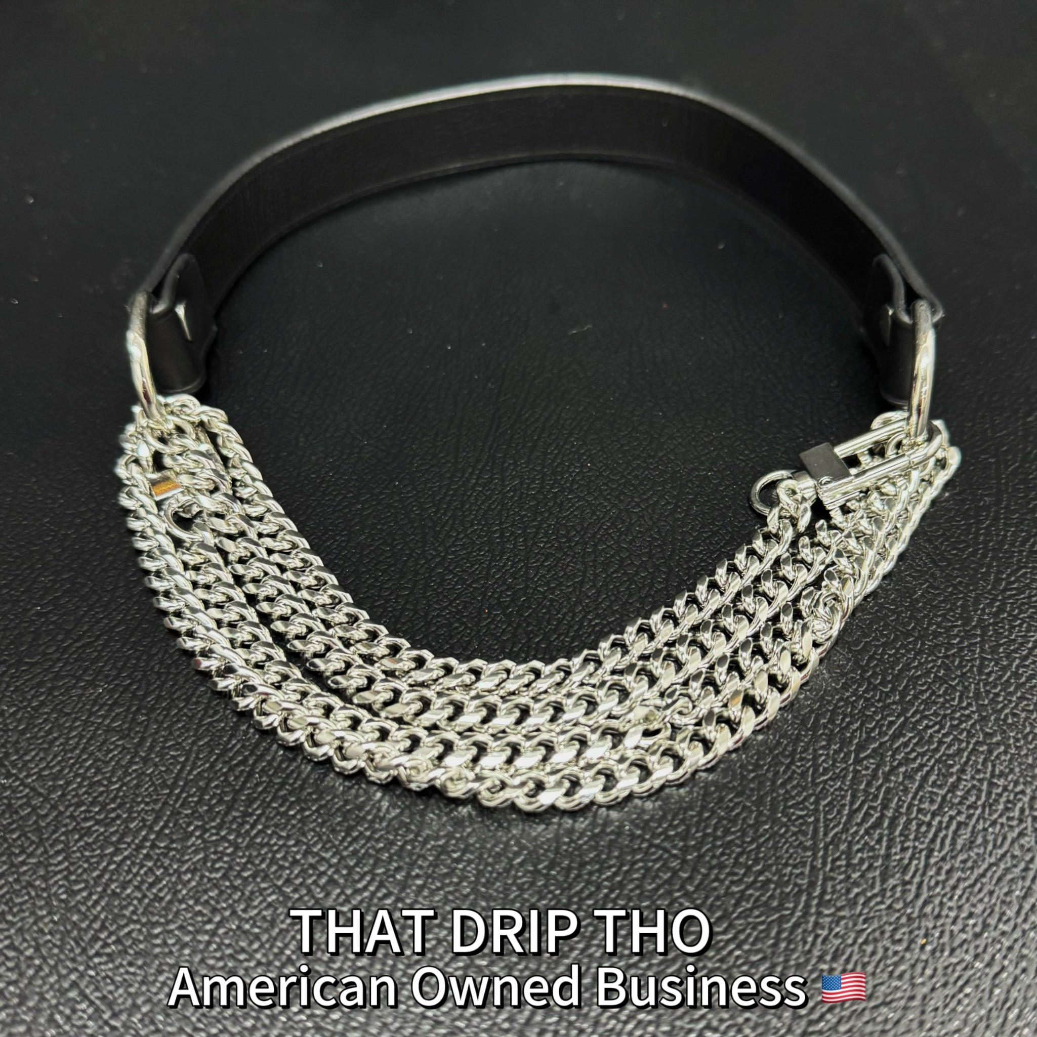 Luxe Chain (Premium Double Layered Chains Leather Choker with Adjustable Red Heart Leather Cuff Combination)