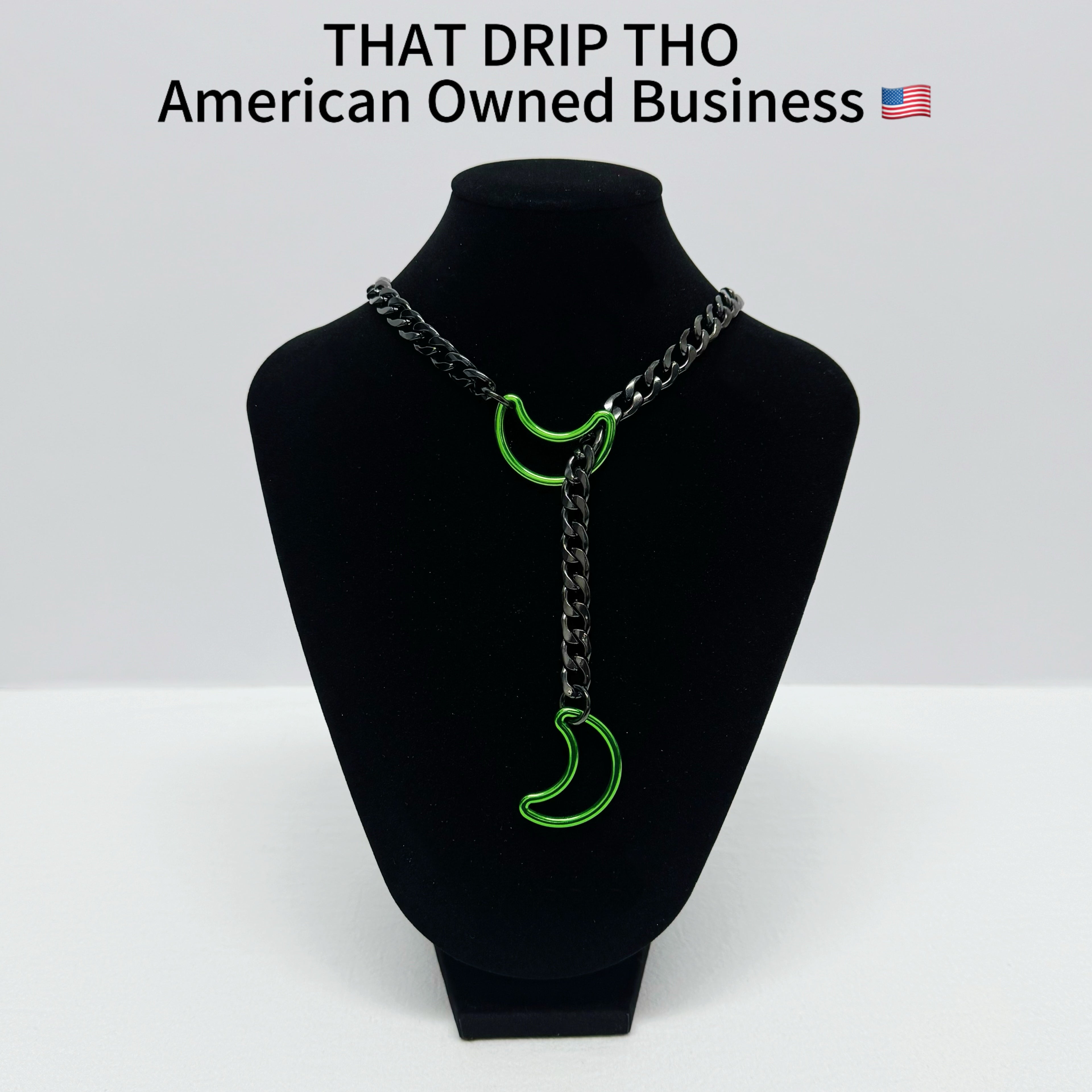Luxe Chain (Special Double- Green Moon Pendants Necklace)