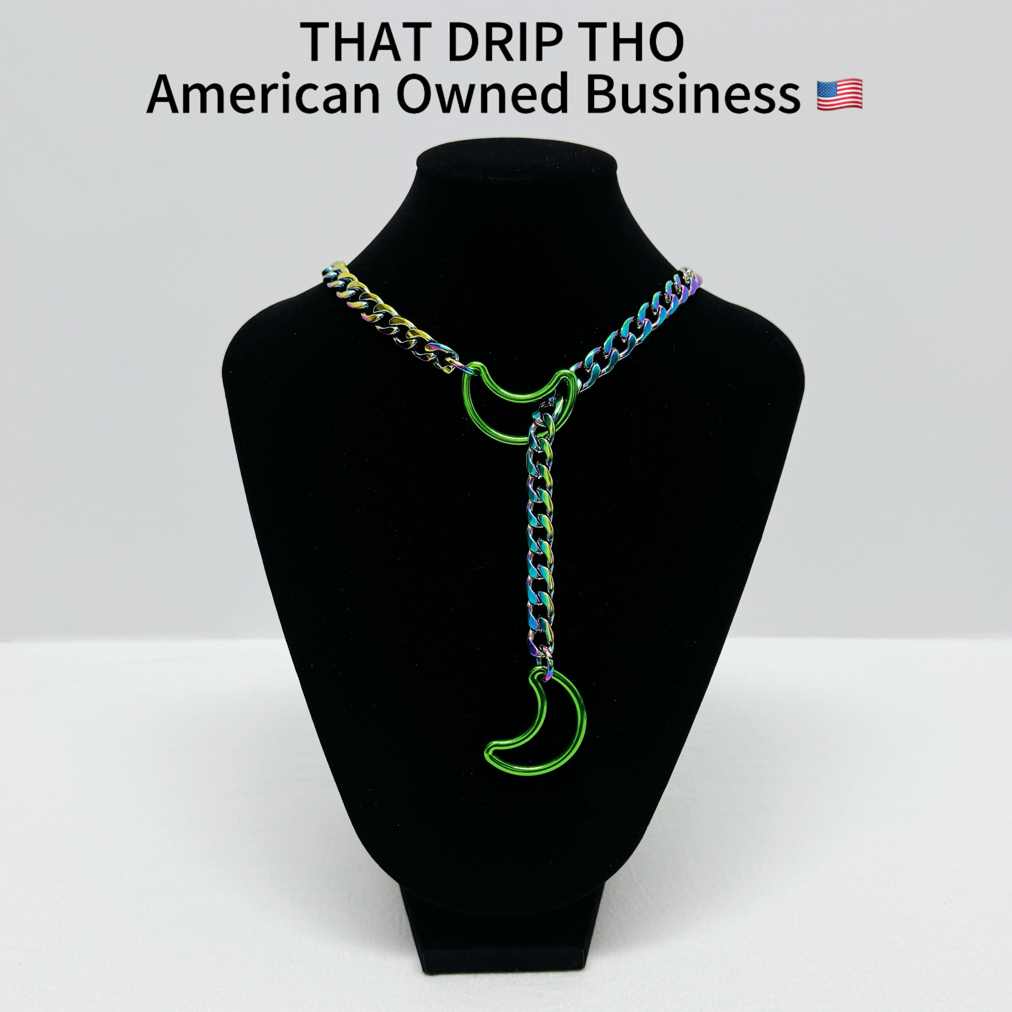Luxe Chain (Special Double- Green Moon Pendants Necklace)