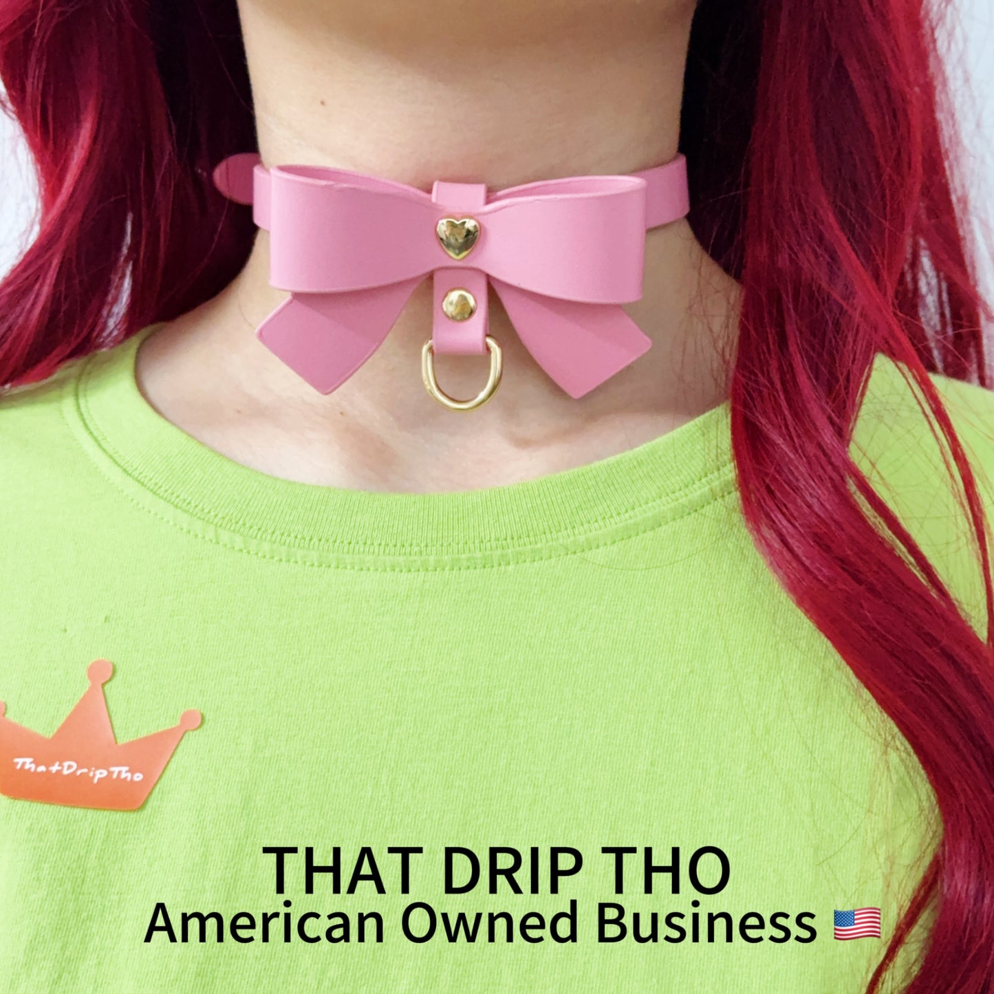 Luxe Chain ( [First Crush] Pink Leather Bow Tie Choker Necklace) with Leather Chain Leash