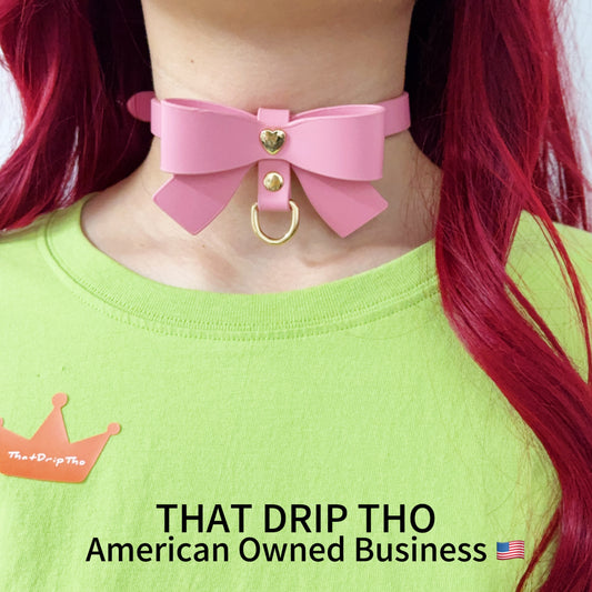 Luxe Chain ( [First Crush] Pink Leather Bow Tie Choker Necklace) with Leather Chain Leash