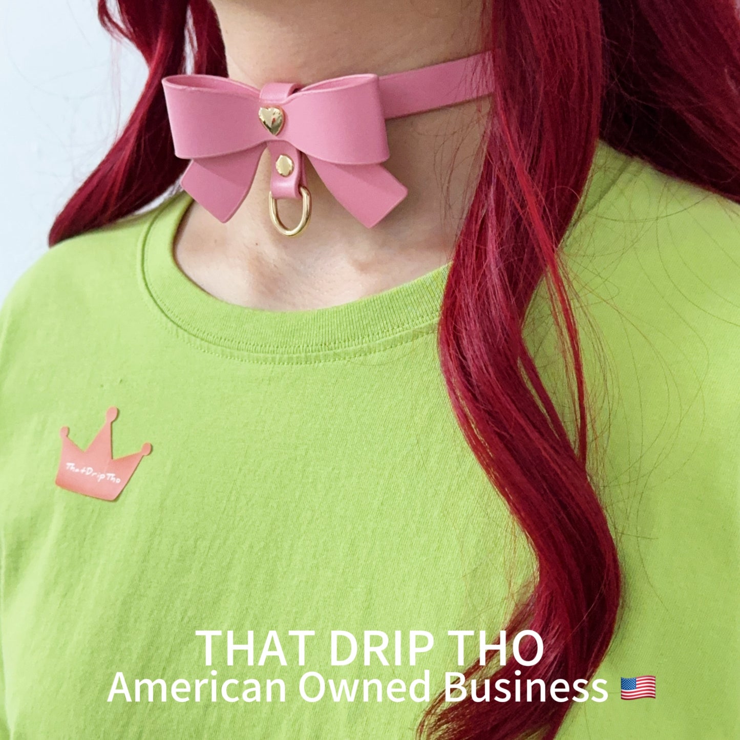 Luxe Chain ( [First Crush] Pink Leather Bow Tie Choker Necklace) with Leather Chain Leash