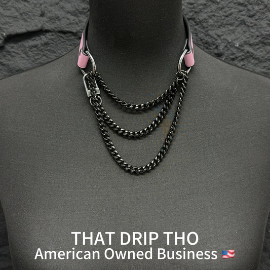 Luxe Chain (Fashion Layered Chain Leather Choker Necklace) (Premium Limited Cute Pink Color)