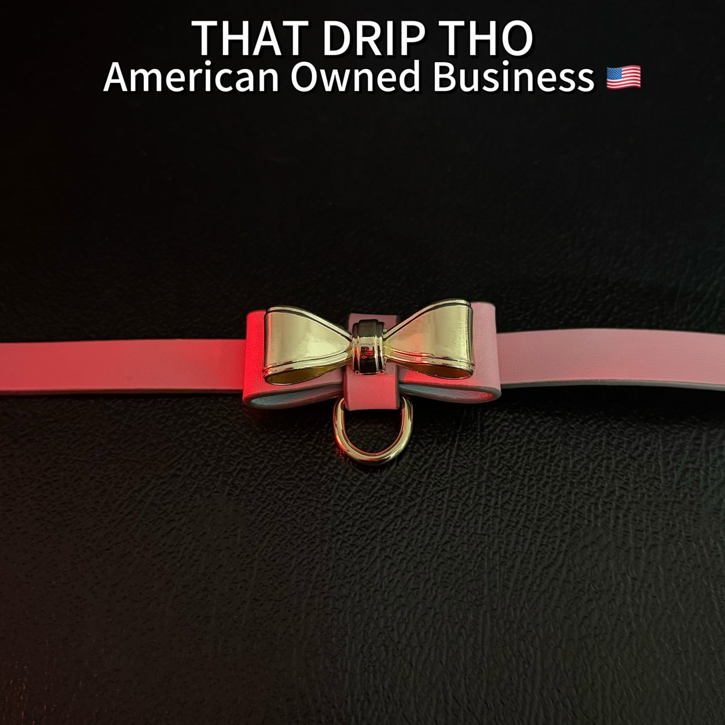 Luxe Chain ( [First Crush] Cute Pink Leather with Gold Color Metal Choker Necklace) with Leather Chain Leash