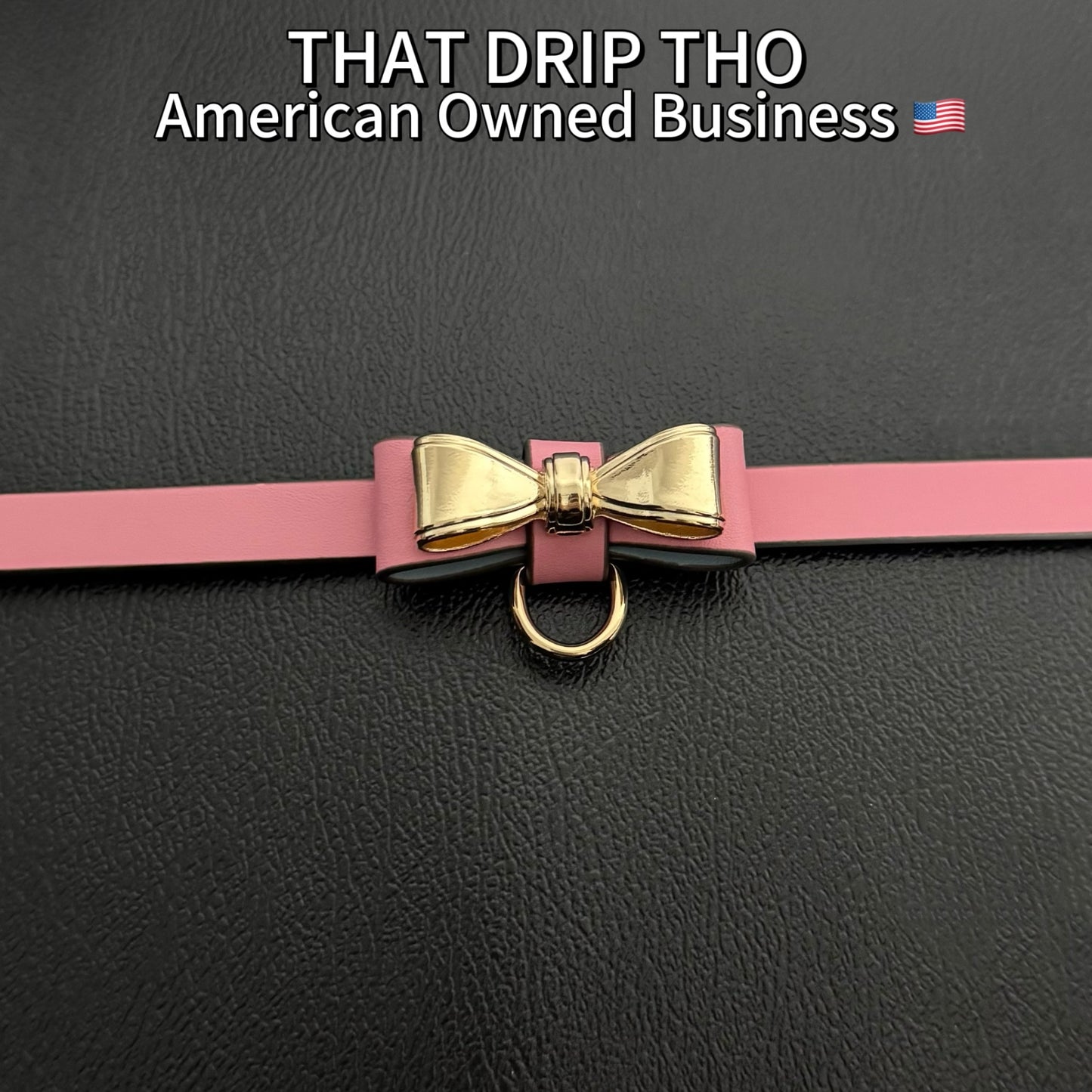 Luxe Chain ( [First Crush] Cute Pink Leather with Gold Color Metal Choker Necklace) with Leather Chain Leash