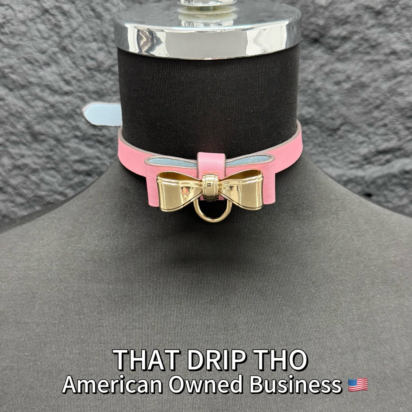 Luxe Chain ( [First Crush] Cute Pink Leather with Gold Color Metal Choker Necklace) with Leather Chain Leash