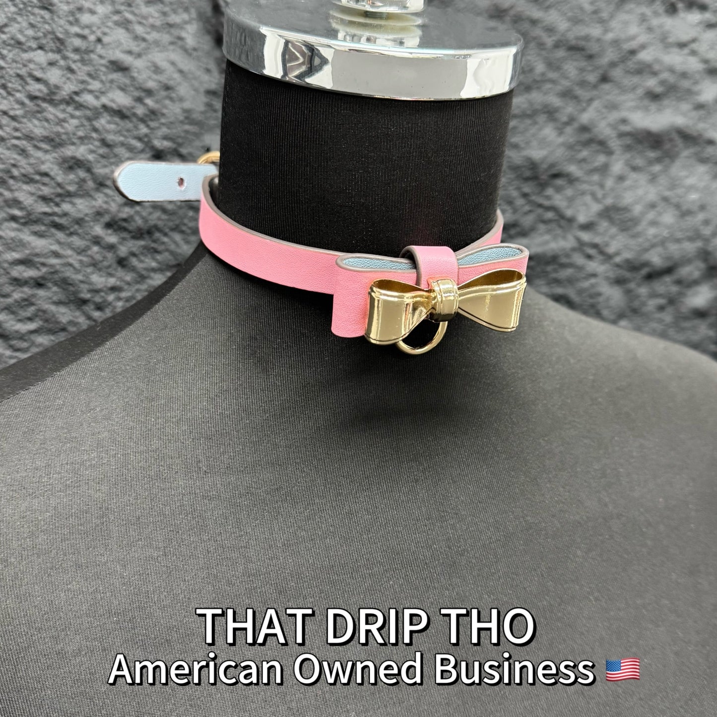 Luxe Chain ( [First Crush] Cute Pink Leather with Gold Color Metal Choker Necklace) with Leather Chain Leash