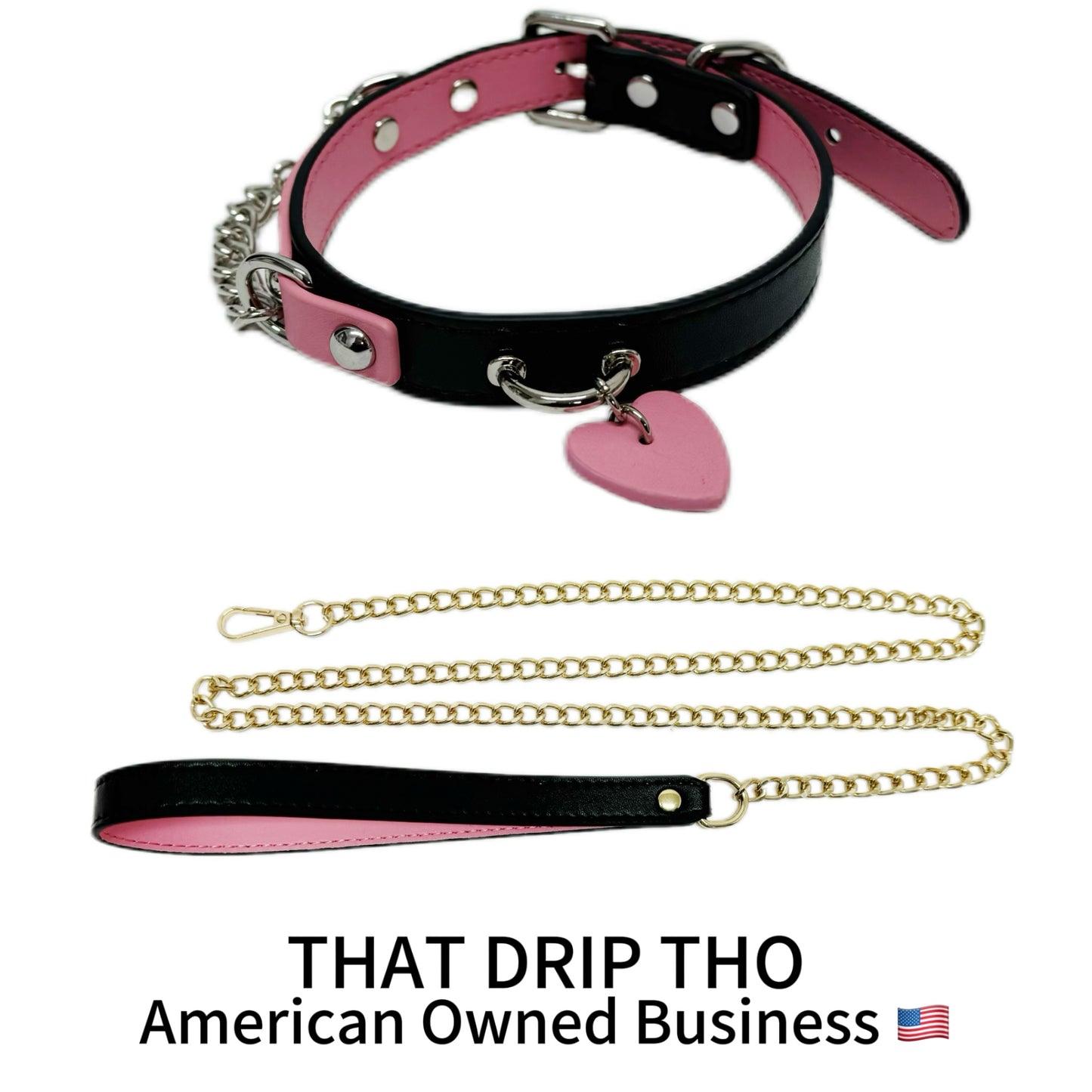 Luxe Chain ( [First Crush] Pink Leather Collar With Heart Pedant Choker Necklace) with Leather Chain Leash