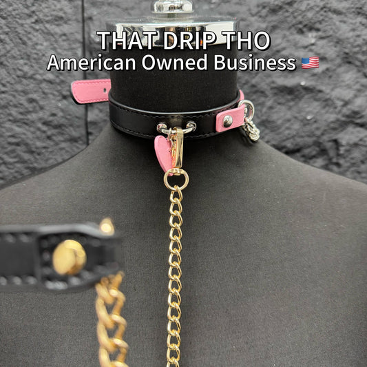 Luxe Chain ( [First Crush] Pink Leather Collar With Heart Pedant Choker Necklace) with Leather Chain Leash