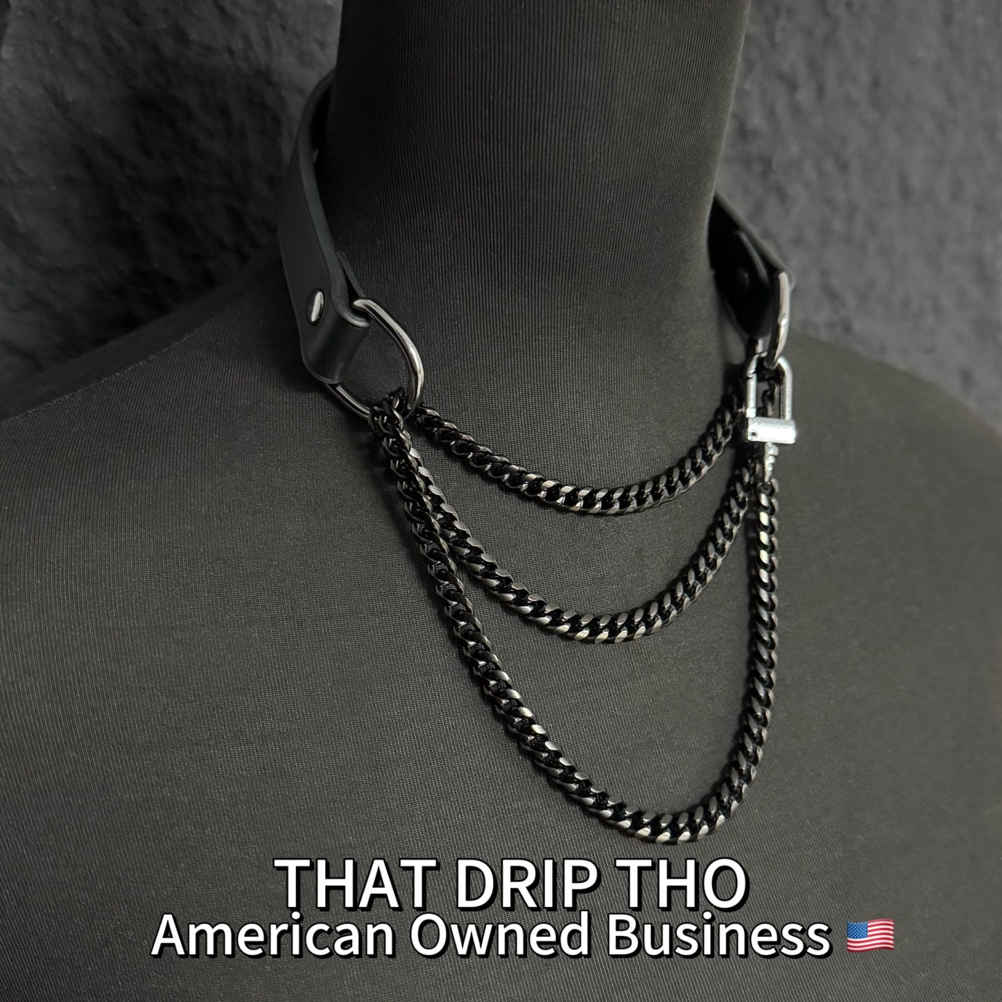 Luxe Chain (Fashion Layered Chain Leather Choker Necklace) (Premium Jet Black)