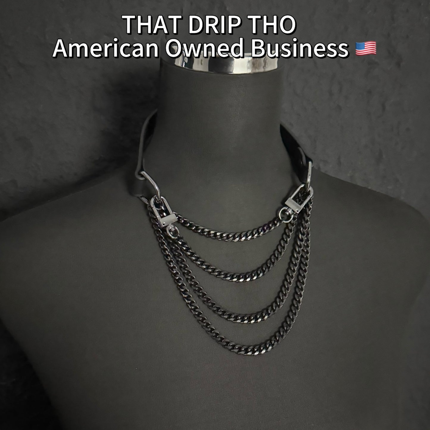 Luxe Chain (Premium Double Layered Chains Leather Choker) (Double Black Leather & Cuff Set Combination)