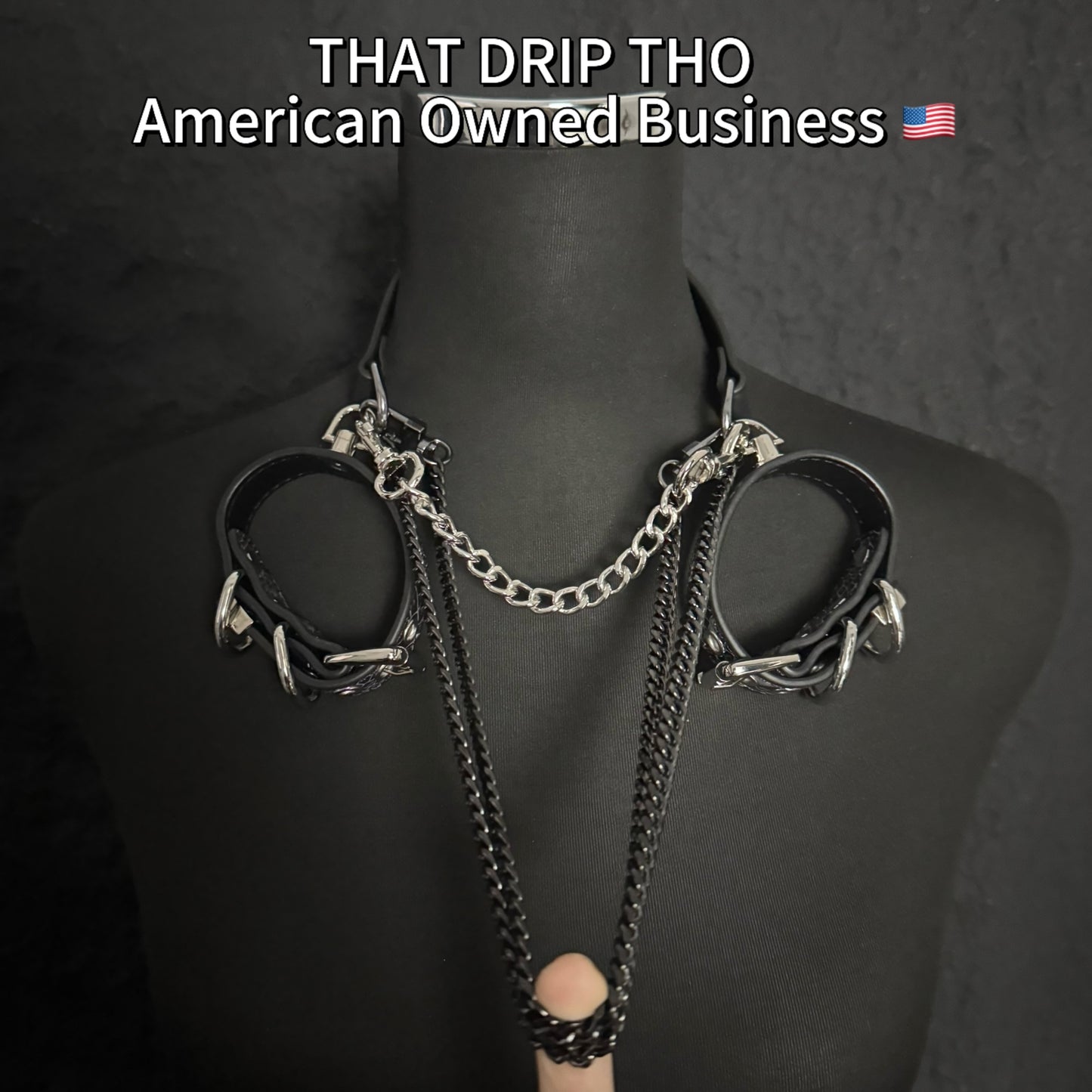 Luxe Chain (Premium Double Layered Chains Leather Choker) (Double Black Leather & Cuff Set Combination)