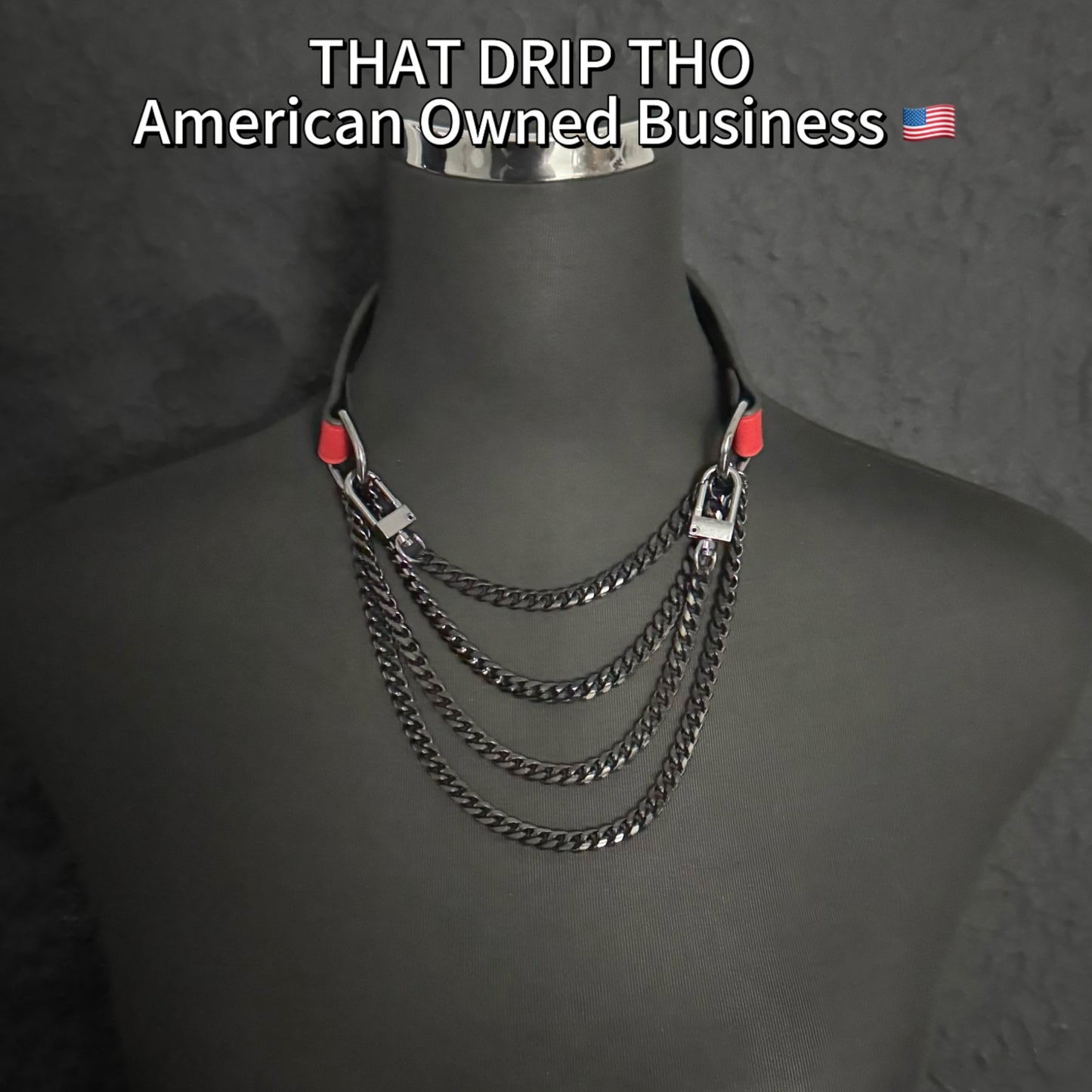 Luxe Chain (Premium Double Layered Chains Leather Choker) (Red Leather & Pink Cuff Set Combination)