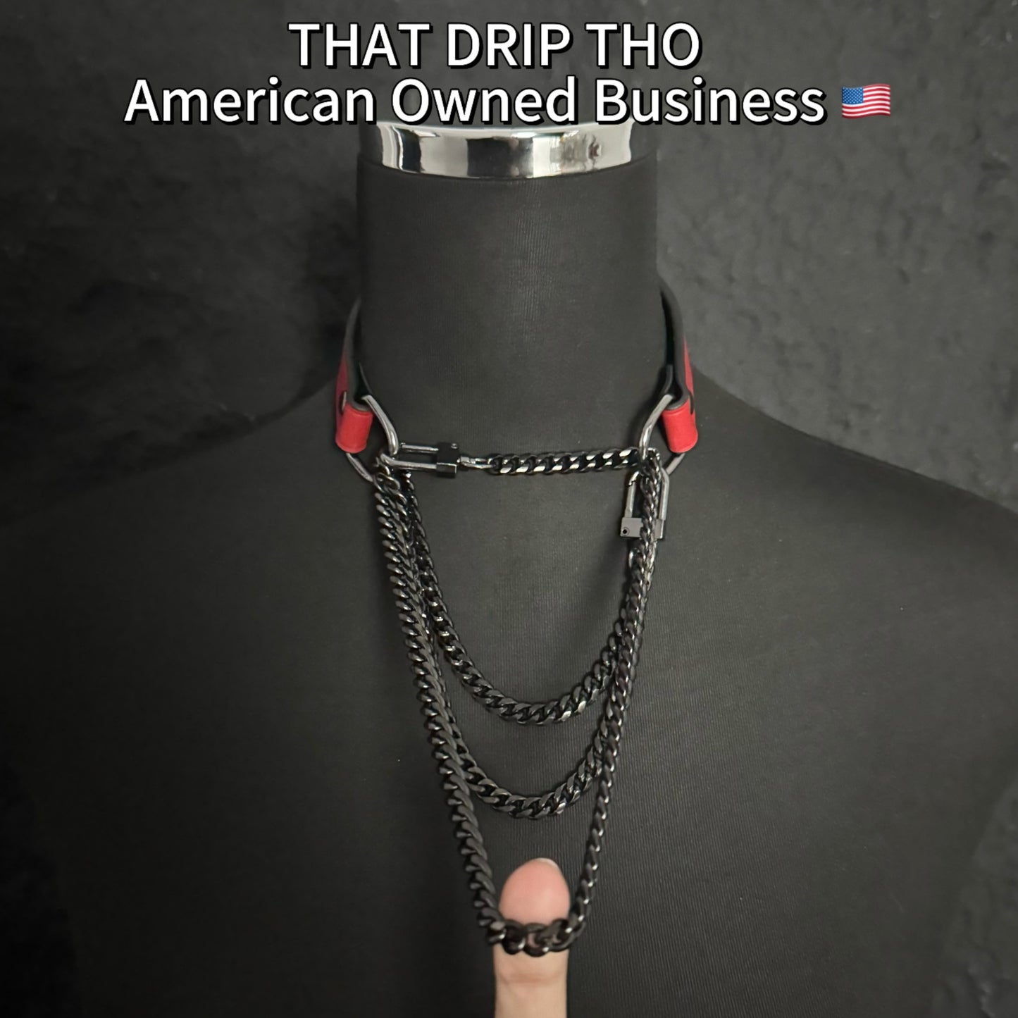 Luxe Chain (Premium Double Layered Chains Leather Choker) (Red Leather & Pink Cuff Set Combination)