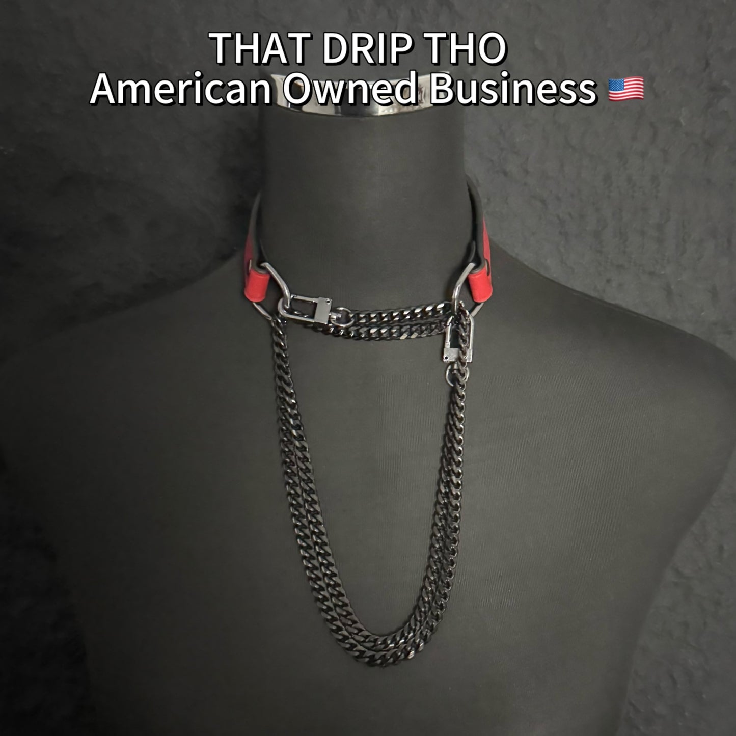 Luxe Chain (Premium Double Layered Chains Leather Choker) (Red Leather & Pink Cuff Set Combination)