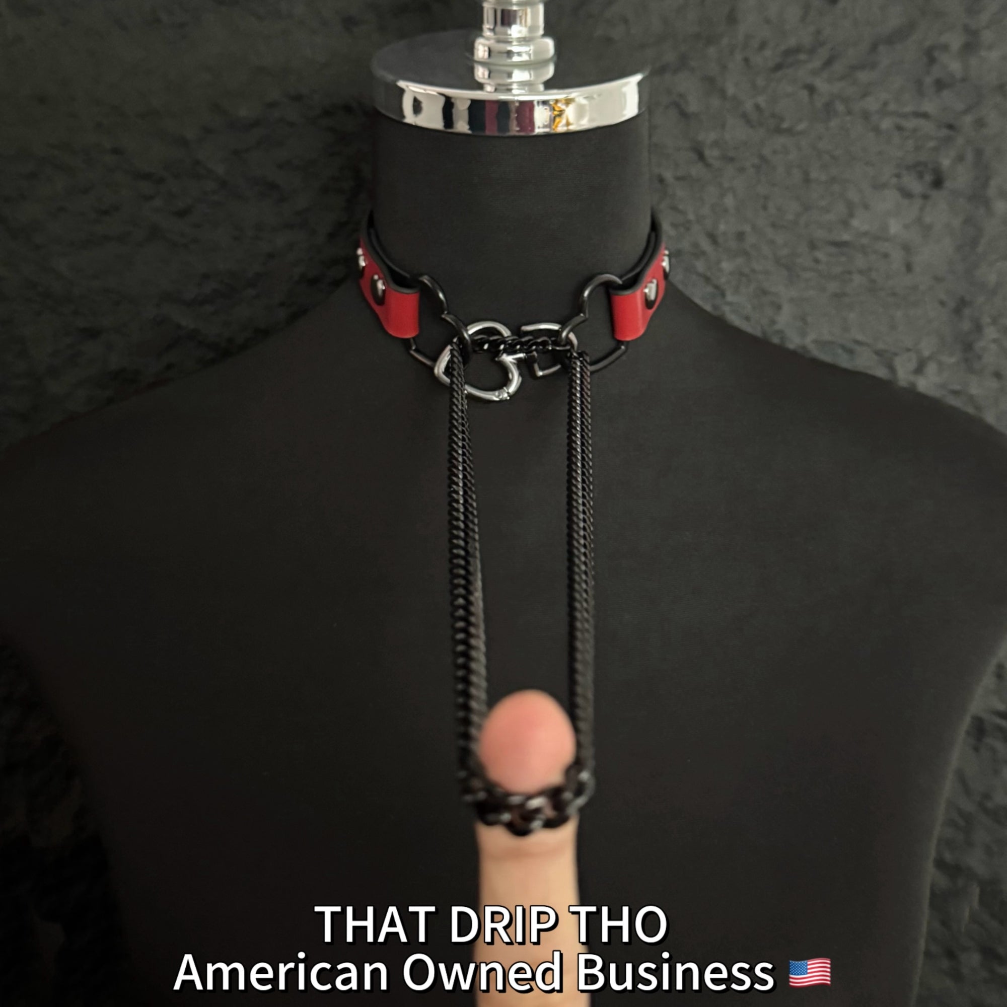 Luxe Chain (Fashion Layered Chain Leather Choker Necklace) (Lucky Red Leather-Black Chain with Heart)