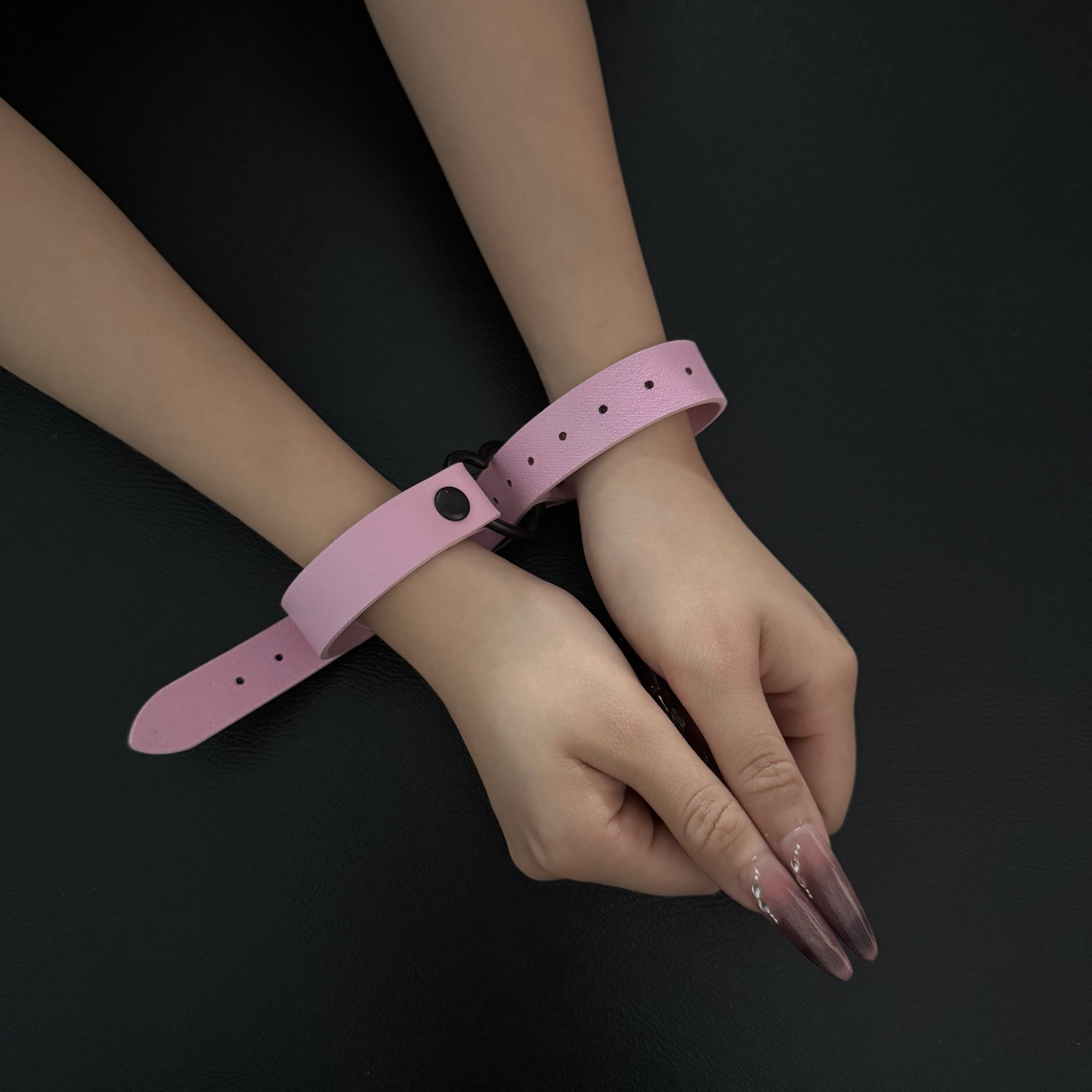 Luxe Chain( 3 in 1 Convertible Leather Bracelet, Handcuffs & Choker Necklace) ( Pink Leather with Heart)