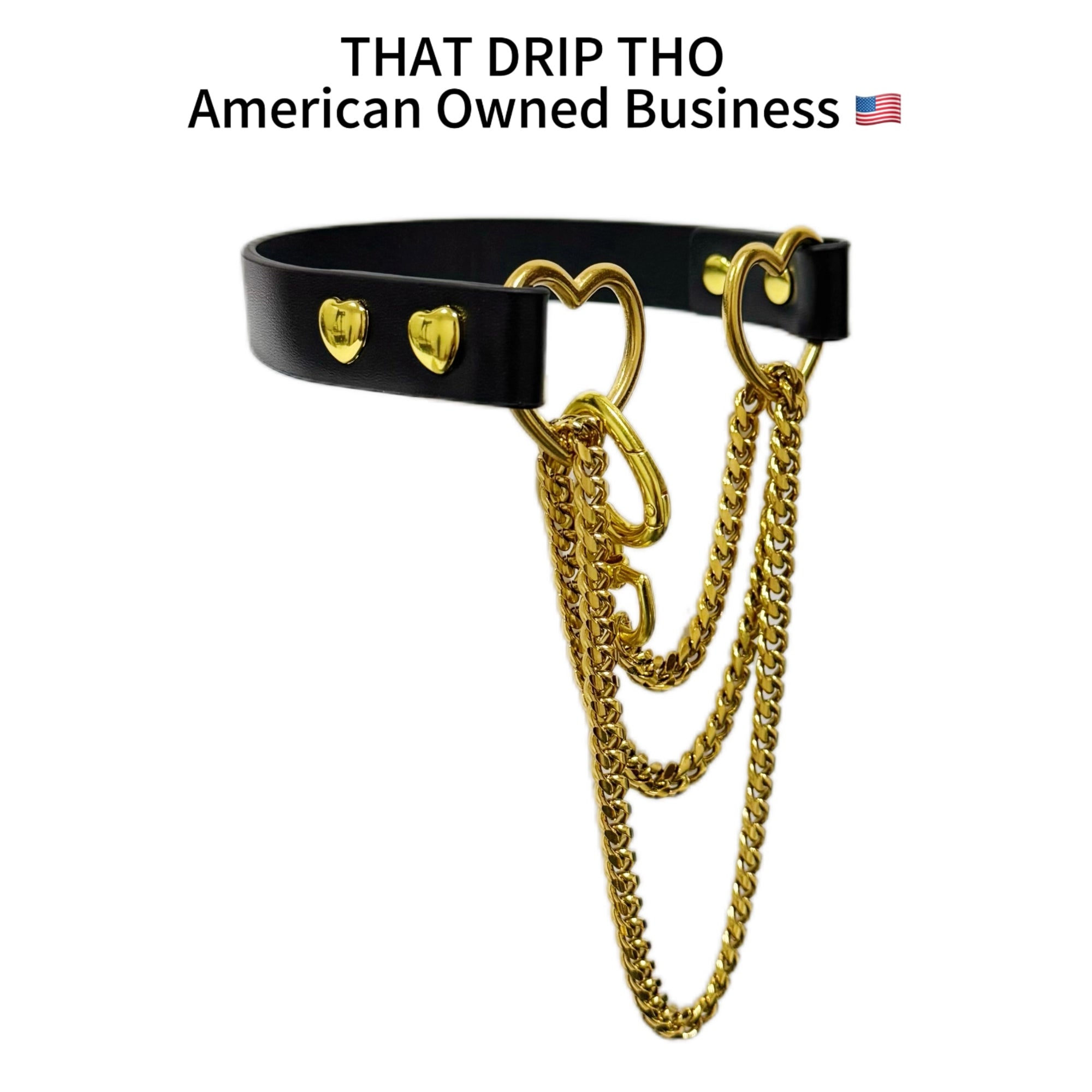 Luxe Chain (Fashion Layered Chain Leather Choker Necklace) (Black Leather- Gold Chain with Heart）