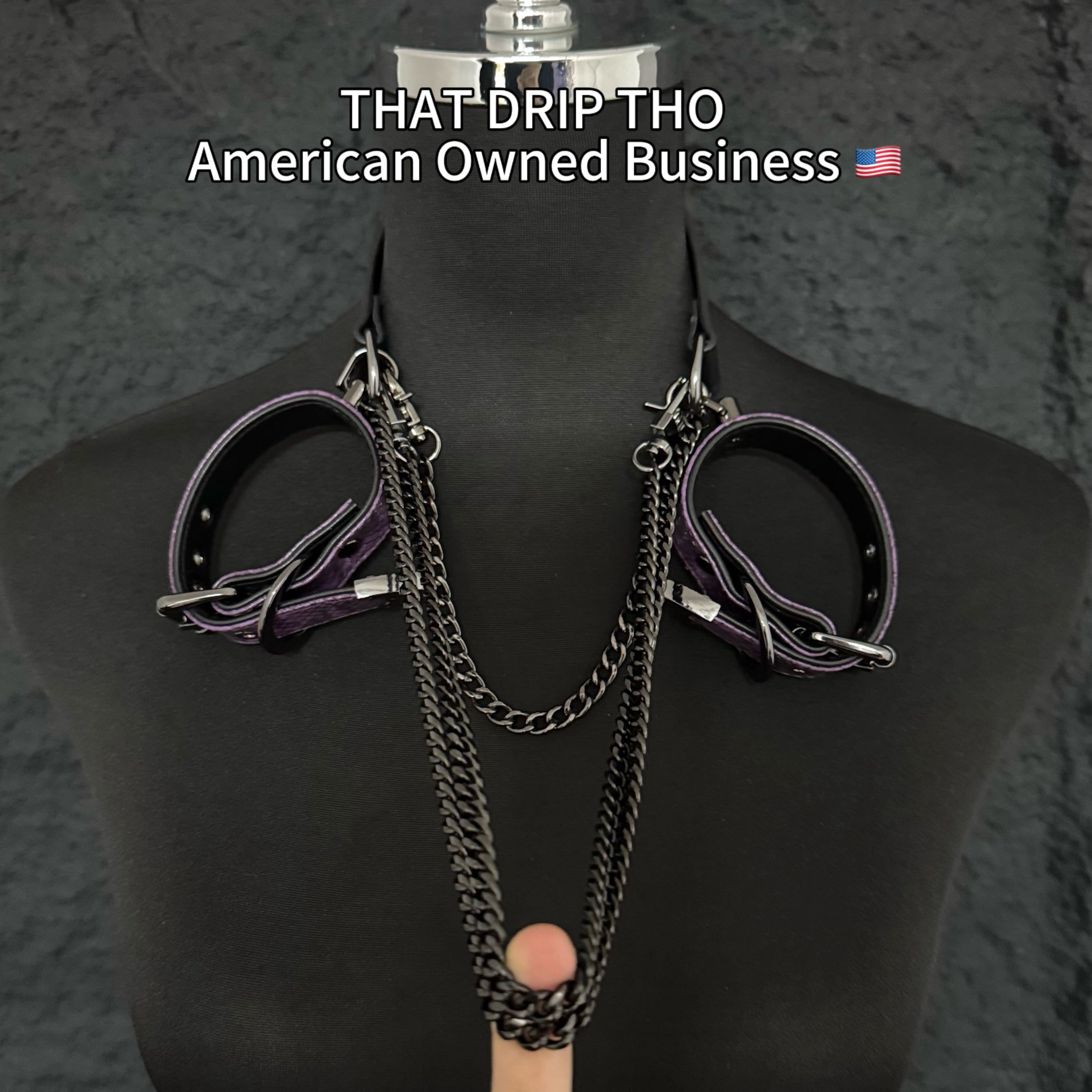 Luxe Chain (Premium Double Layered Chains Leather Choker with Adjustable Dark Purple Pattern Bracelet-– Black Hardware