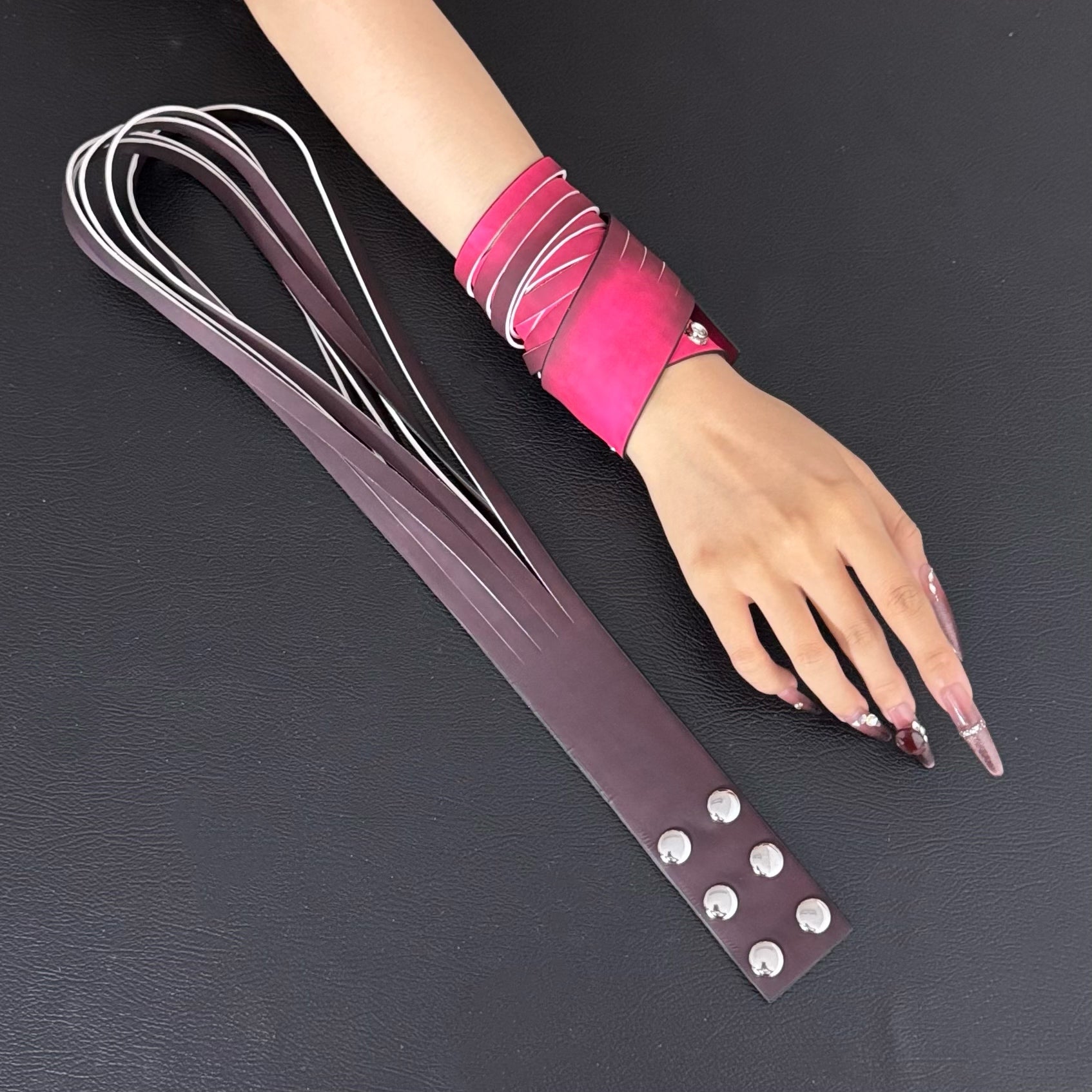 Unisex Dual-Wear Leather Fringe Wrap Bracelet (Heat Reactive)-Wine Red to Pink