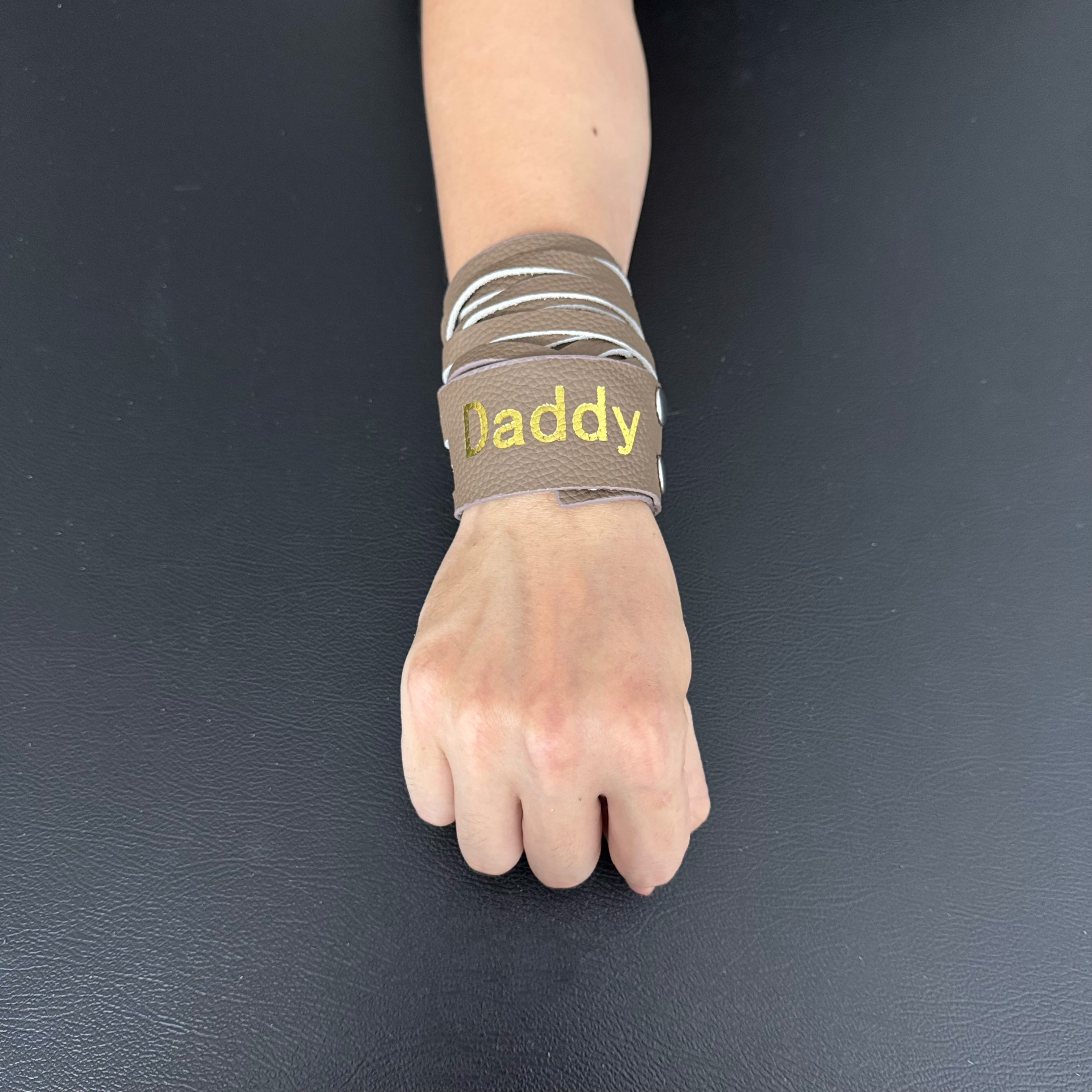 Unisex Dual-Wear Leather Fringe Wrap Bracelet-Brown (Daddy & Baby)(Hot Stamping)