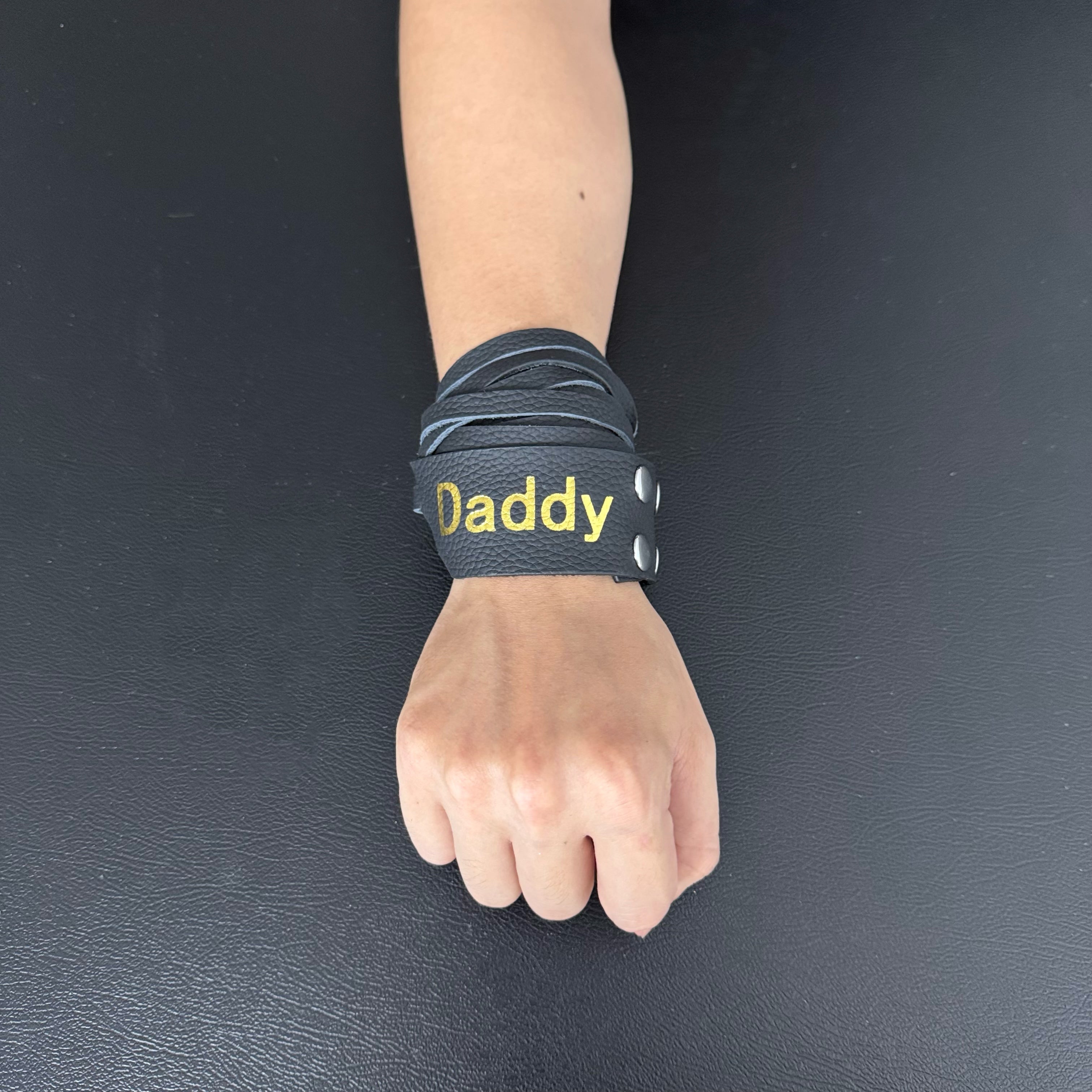 Unisex Dual-Wear Leather Fringe Wrap Bracelet-Classic Black (Daddy & Baby)(Hot Stamping)