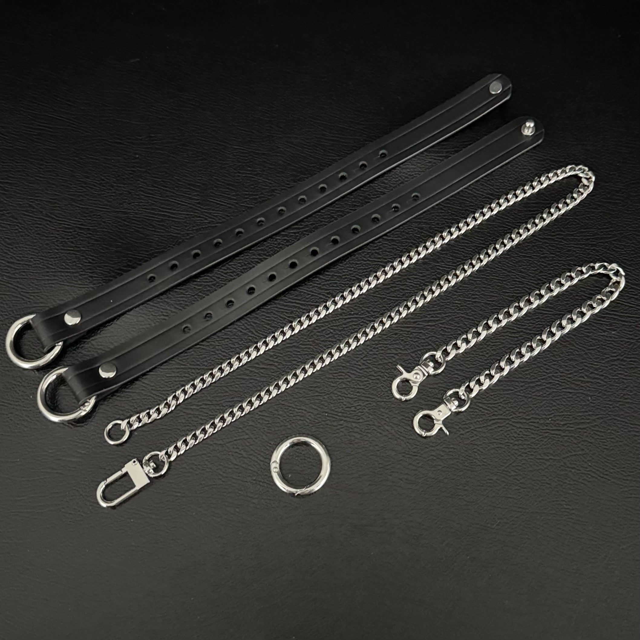 Boundless Leather Chain Set, 6 in 1 (Black Leather-Silver Chains)