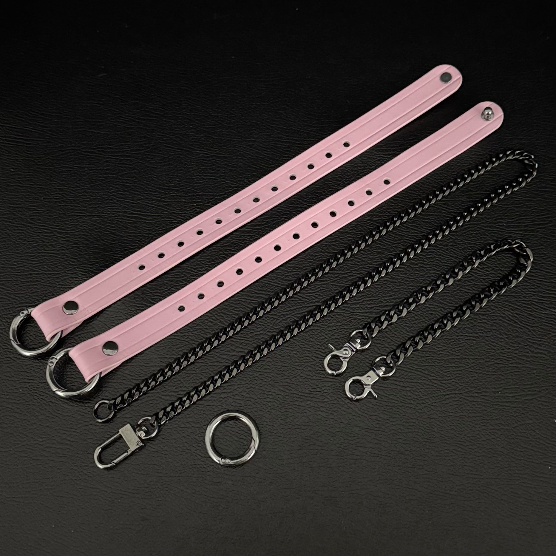 Boundless Leather Chain Set, 6 in 1 (Pink Leather-Black Chains)