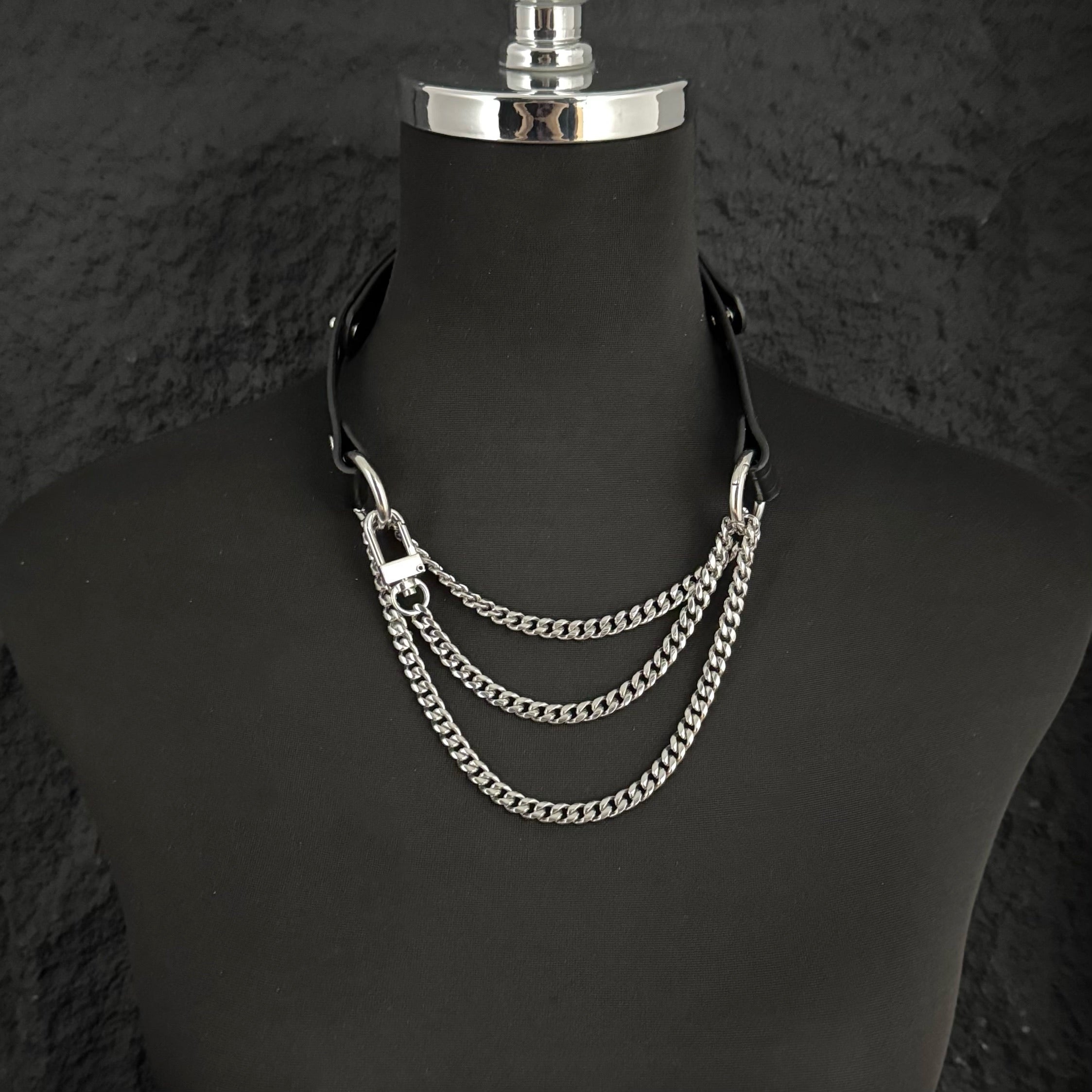 Boundless Leather Chain Set, 6 in 1 (Black Leather-Silver Chains)