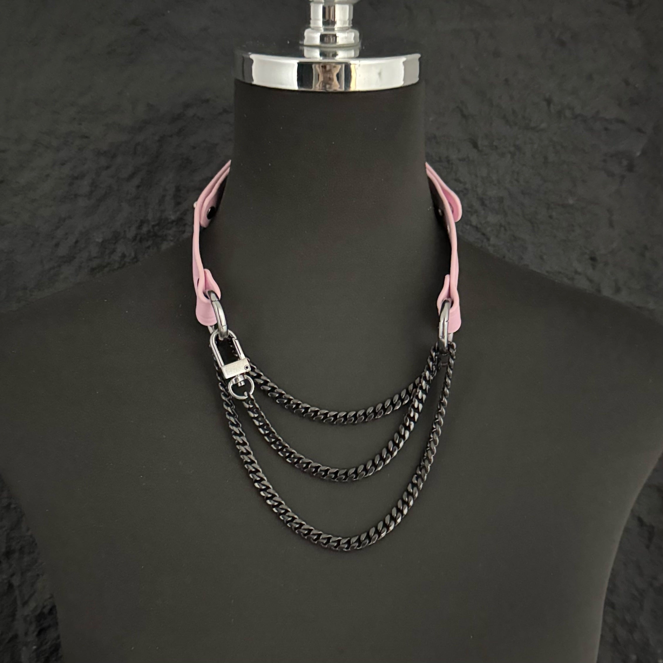 Boundless Leather Chain Set, 6 in 1 (Pink Leather-Black Chains)